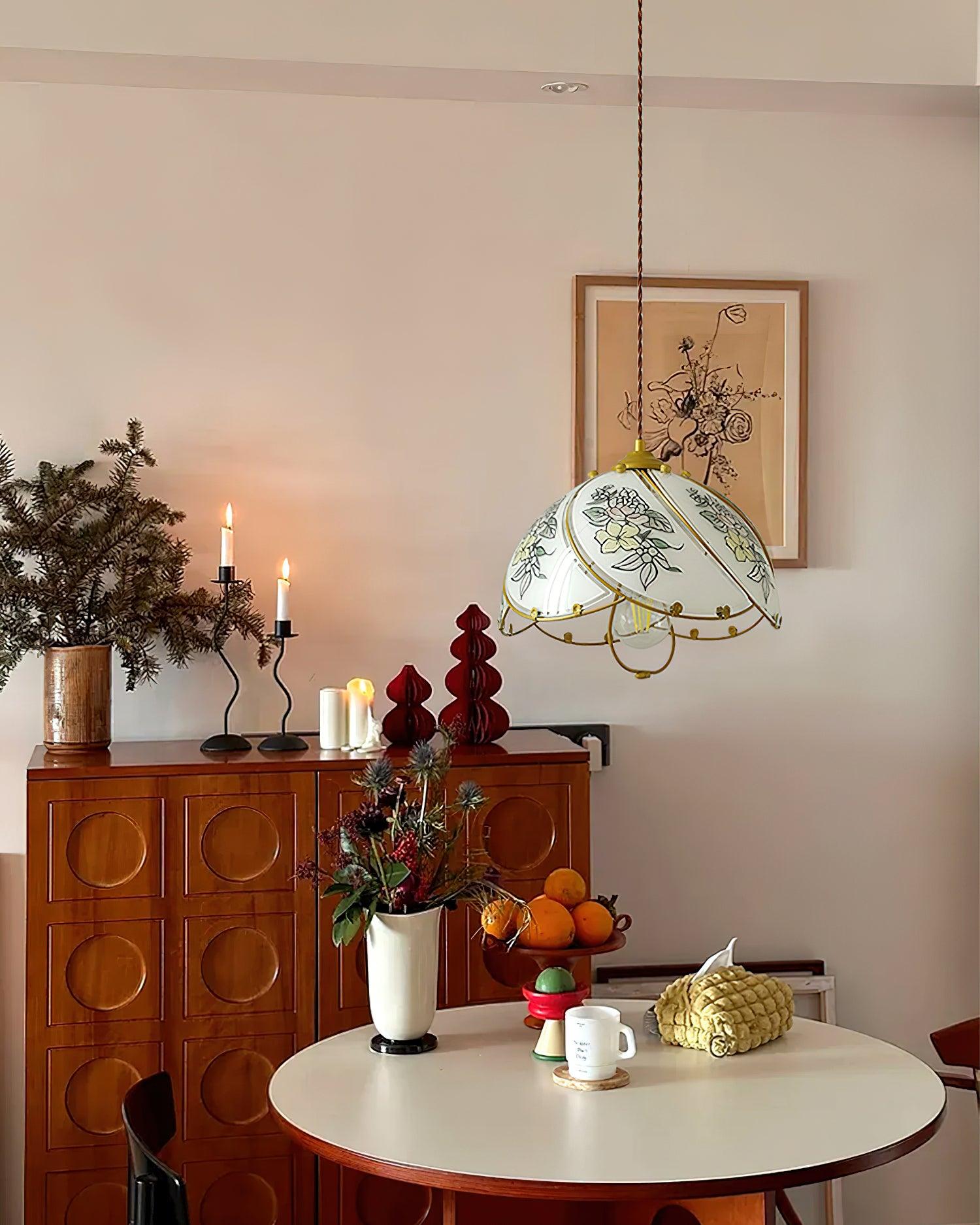 Pendant Lamp Glass Petal Shade Metal Frame Vintage - Neutralighting