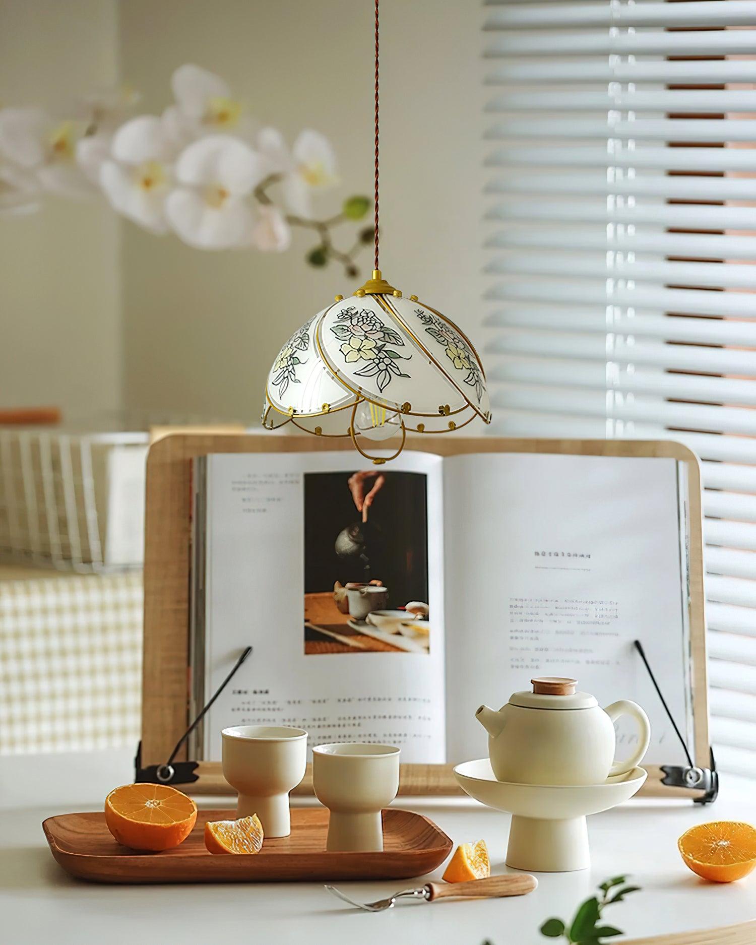 Pendant Lamp Glass Petal Shade Metal Frame Vintage - Neutralighting