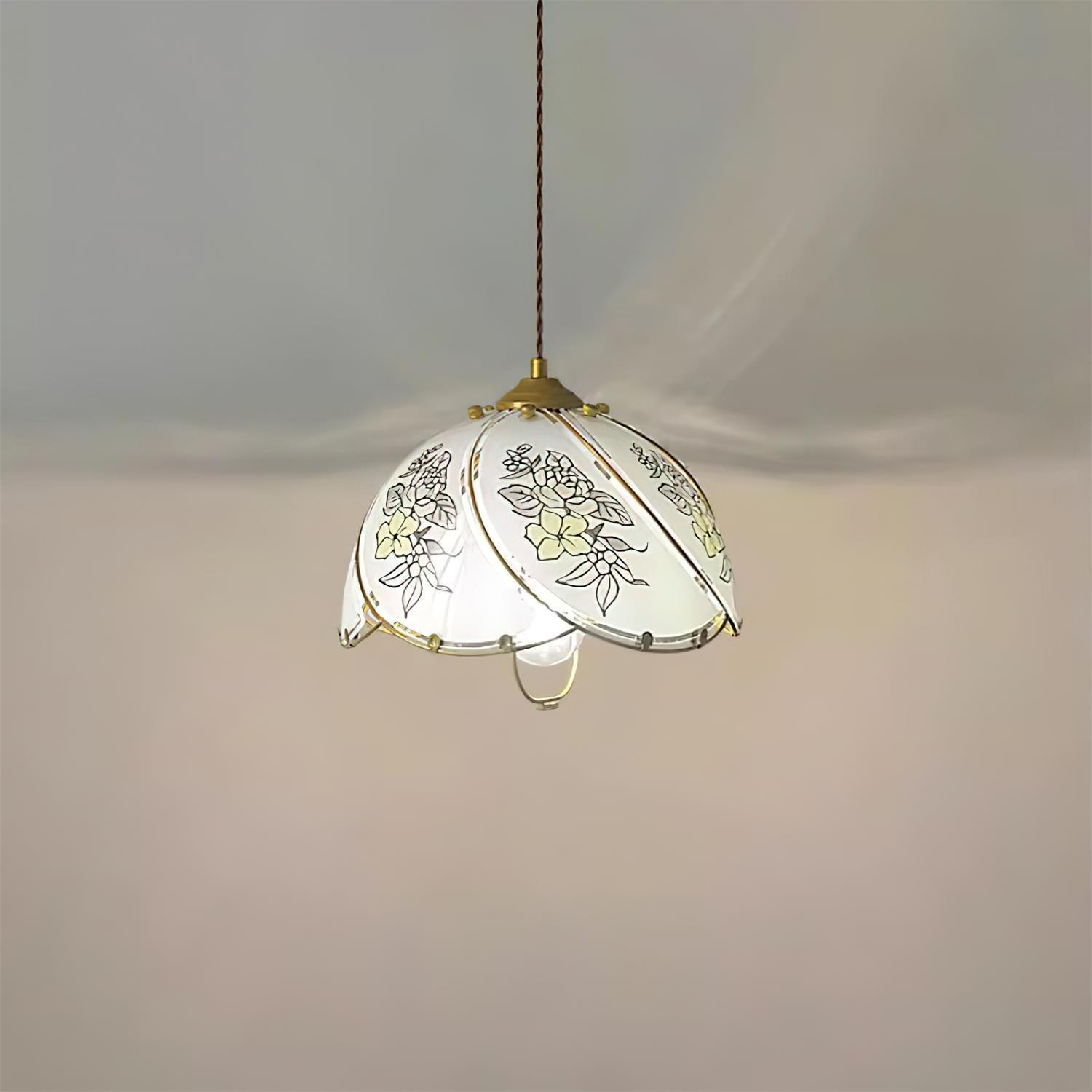 Pendant Lamp Glass Petal Shade Metal Frame Vintage - Neutralighting