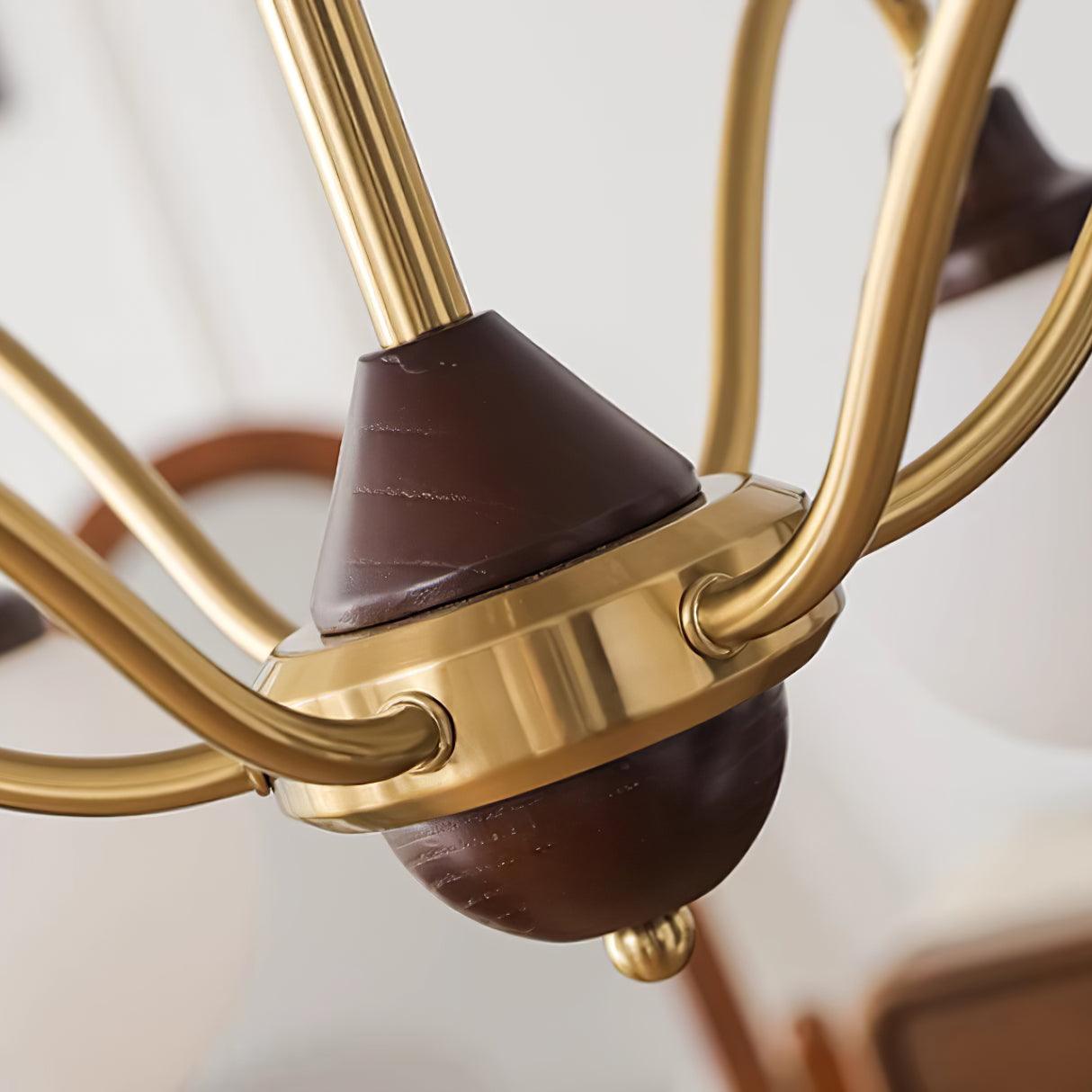 Chandelier Gold Arms&Ash Wood White Glass Globes Retro - Neutralighting