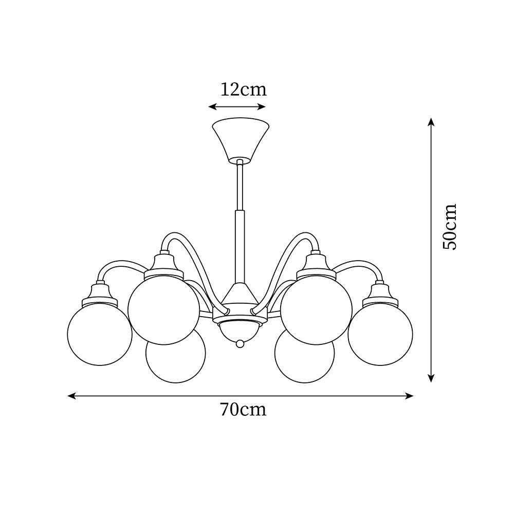 Chandelier Gold Arms&Ash Wood White Glass Globes Retro - Neutralighting