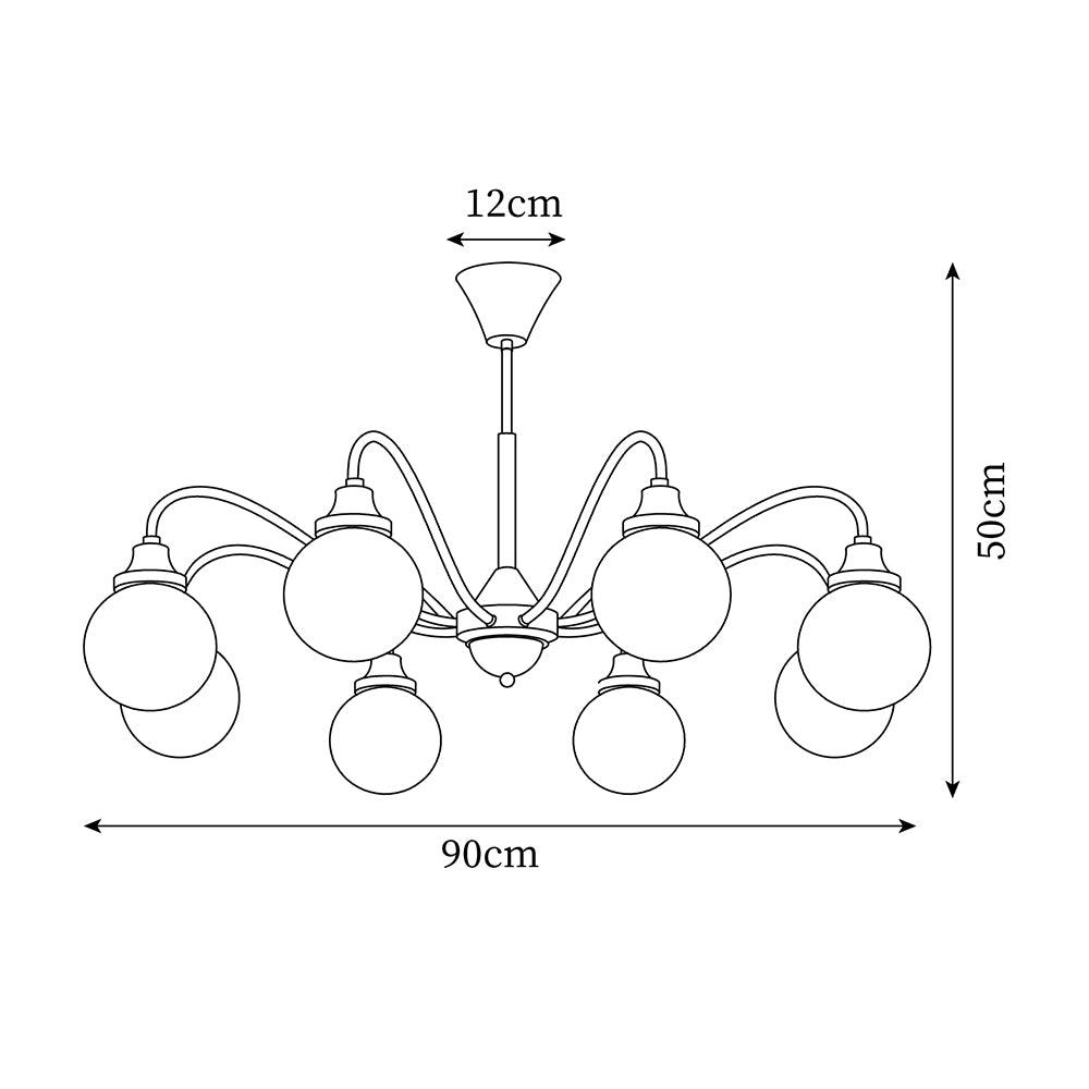 Chandelier Gold Arms&Ash Wood White Glass Globes Retro - Neutralighting