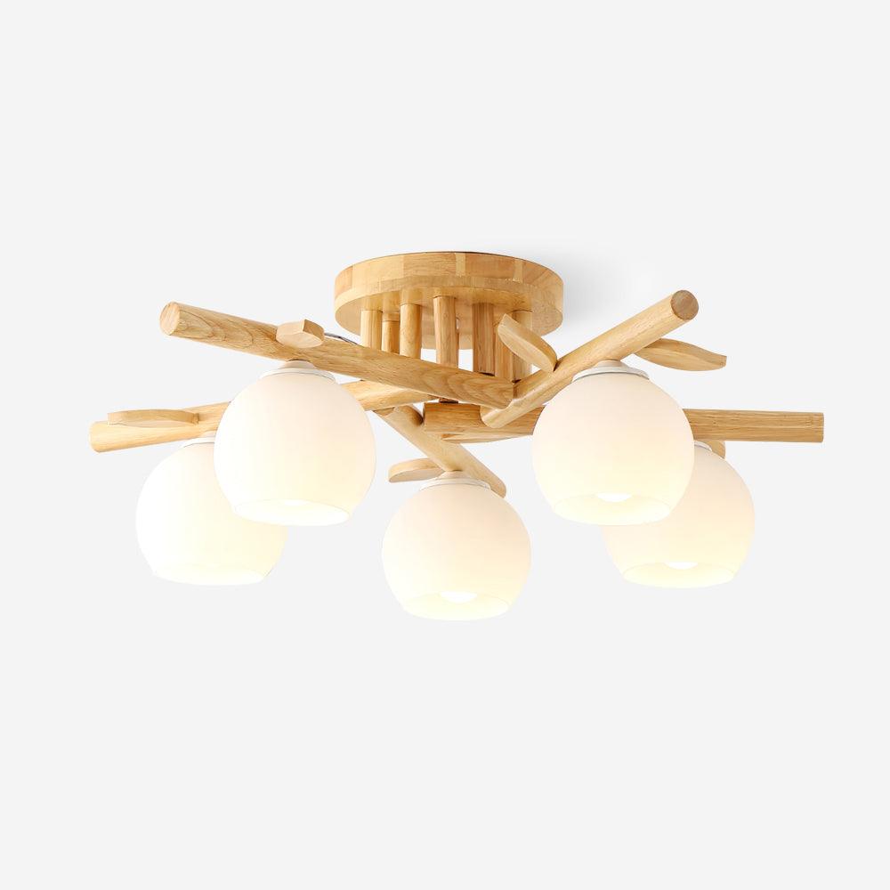 Ceiling Light Wood Body Glass Globes Organic Warm Minimalist - Neutralighting