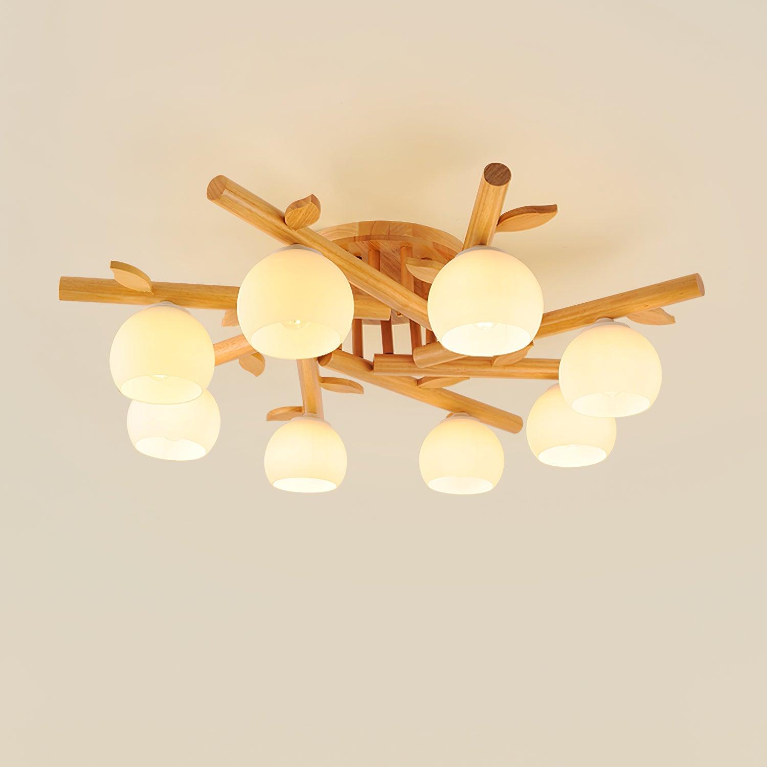 Ceiling Light Wood Body Glass Globes Organic Warm Minimalist - Neutralighting