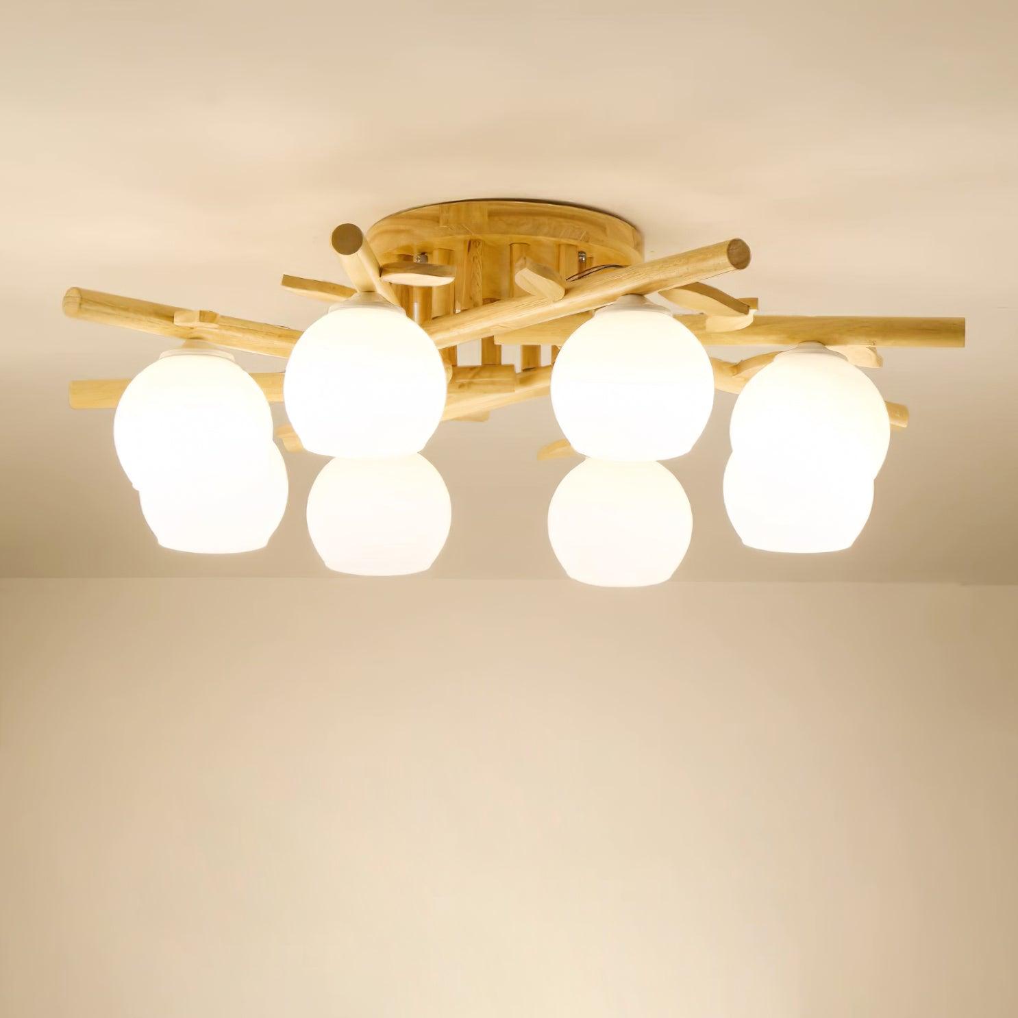 Ceiling Light Wood Body Glass Globes Organic Warm Minimalist - Neutralighting