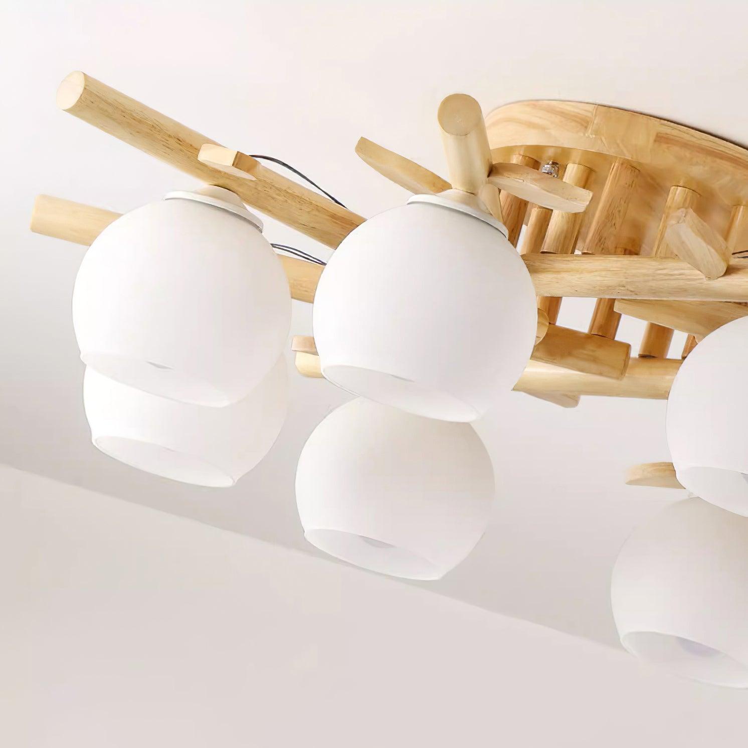 Ceiling Light Wood Body Glass Globes Organic Warm Minimalist - Neutralighting