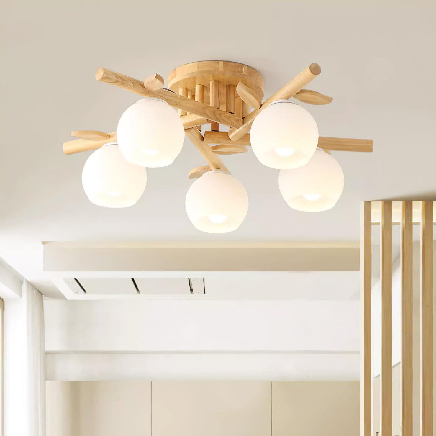Ceiling Light Wood Body Glass Globes Organic Warm Minimalist - Neutralighting