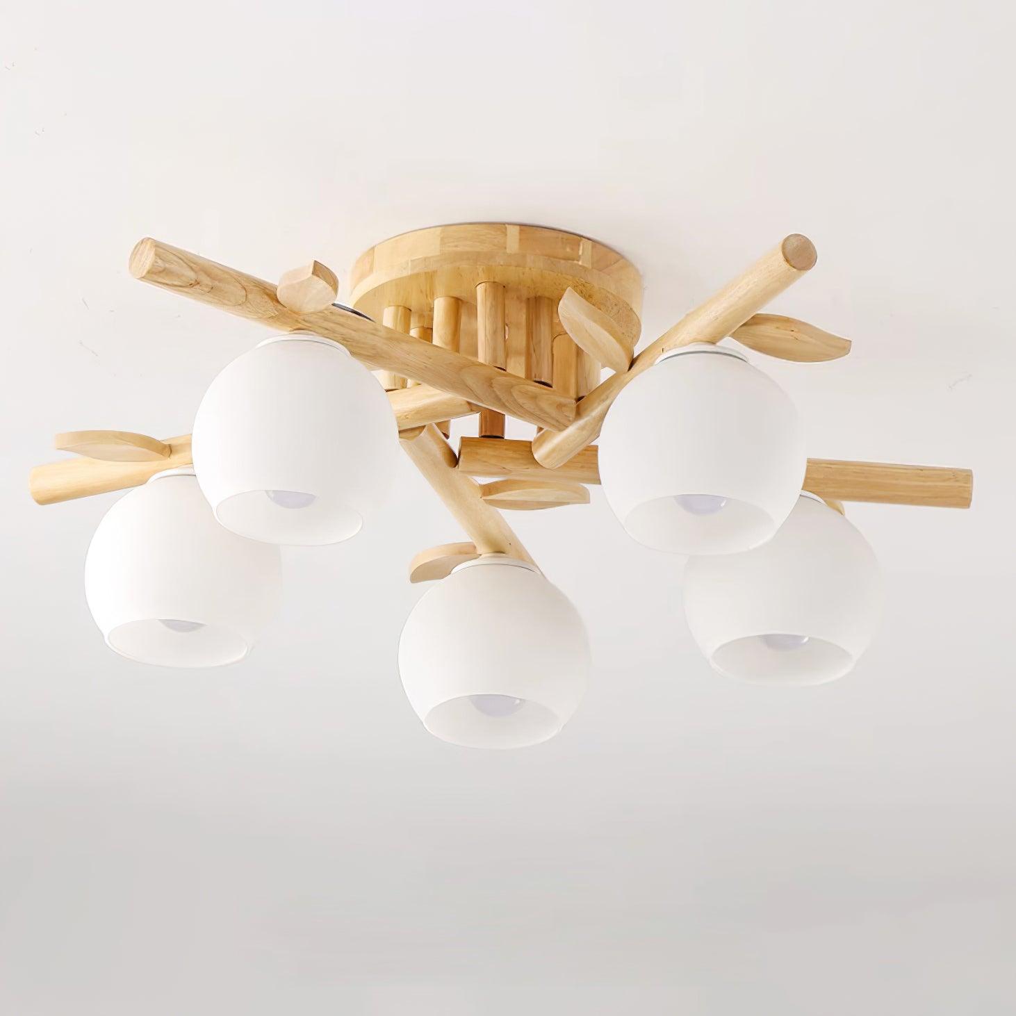 Ceiling Light Wood Body Glass Globes Organic Warm Minimalist - Neutralighting