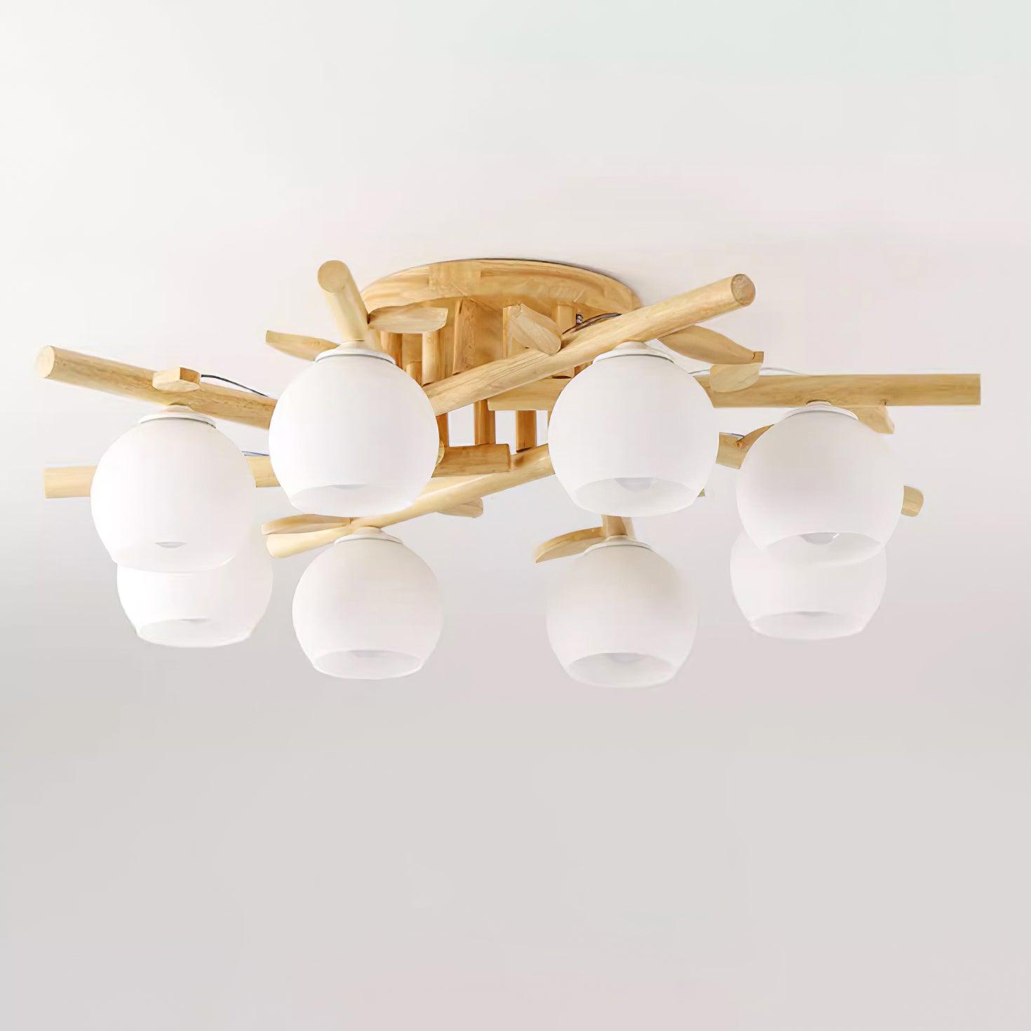 Ceiling Light Wood Body Glass Globes Organic Warm Minimalist - Neutralighting