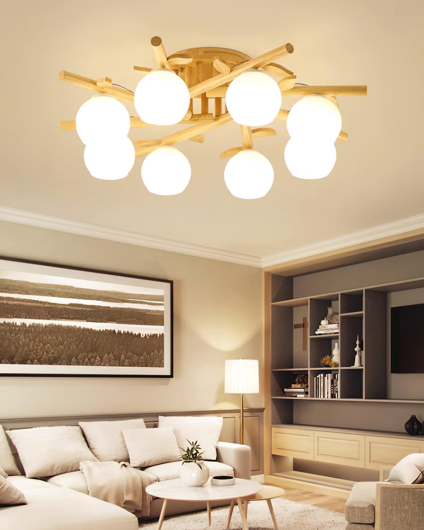 Ceiling Light Wood Body Glass Globes Organic Warm Minimalist - Neutralighting