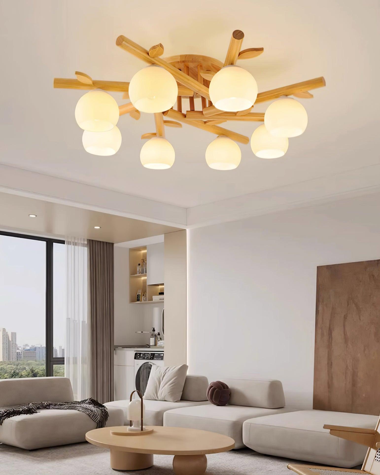 Ceiling Light Wood Body Glass Globes Organic Warm Minimalist - Neutralighting