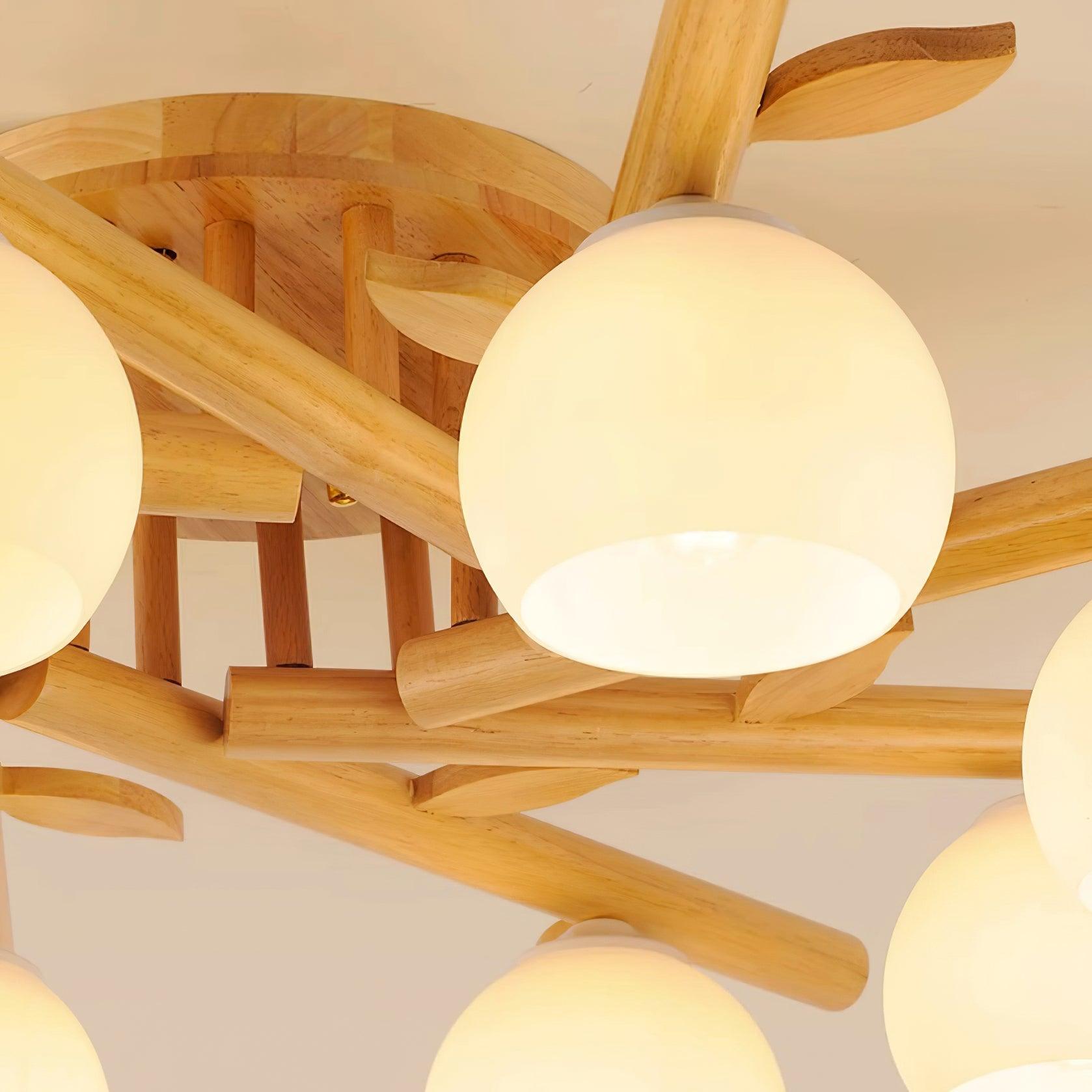 Ceiling Light Wood Body Glass Globes Organic Warm Minimalist - Neutralighting