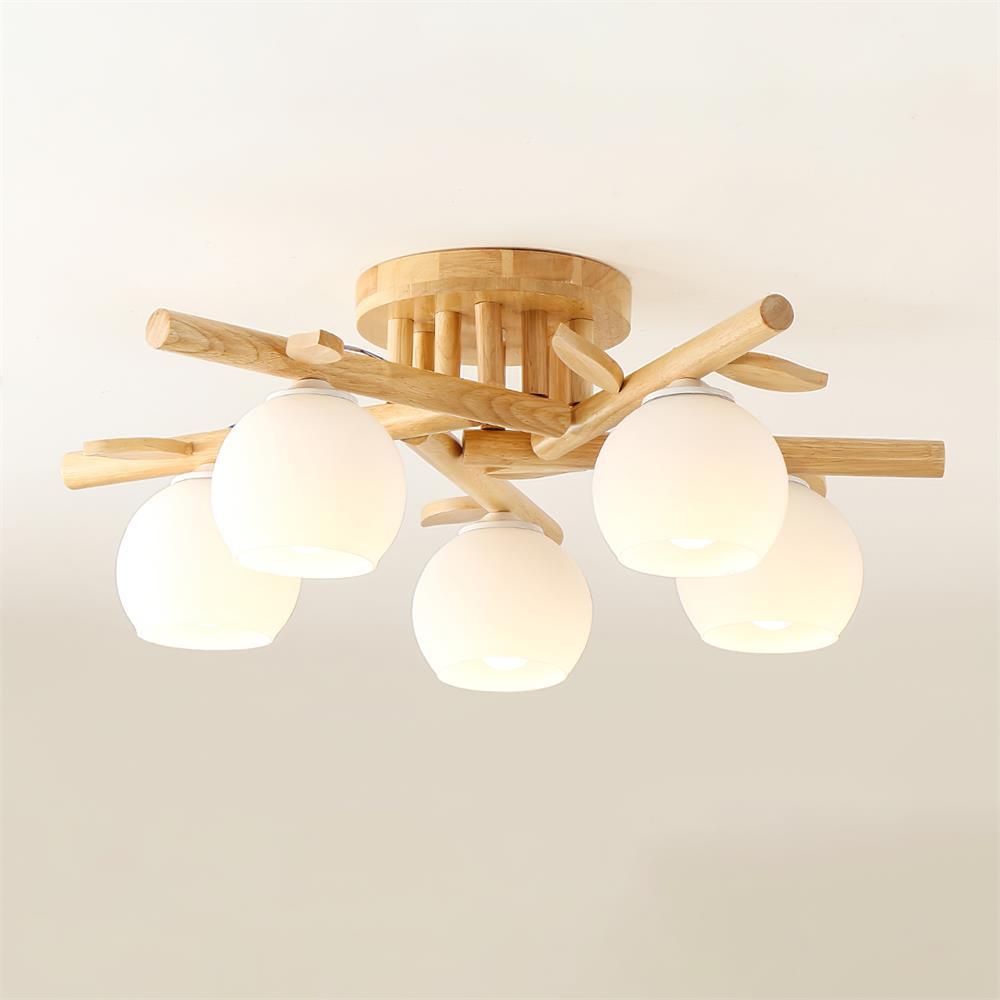 Ceiling Light Wood Body Glass Globes Organic Warm Minimalist - Neutralighting