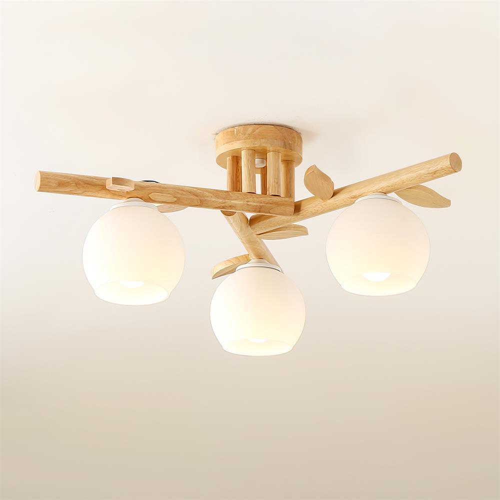 Ceiling Light Wood Body Glass Globes Organic Warm Minimalist - Neutralighting