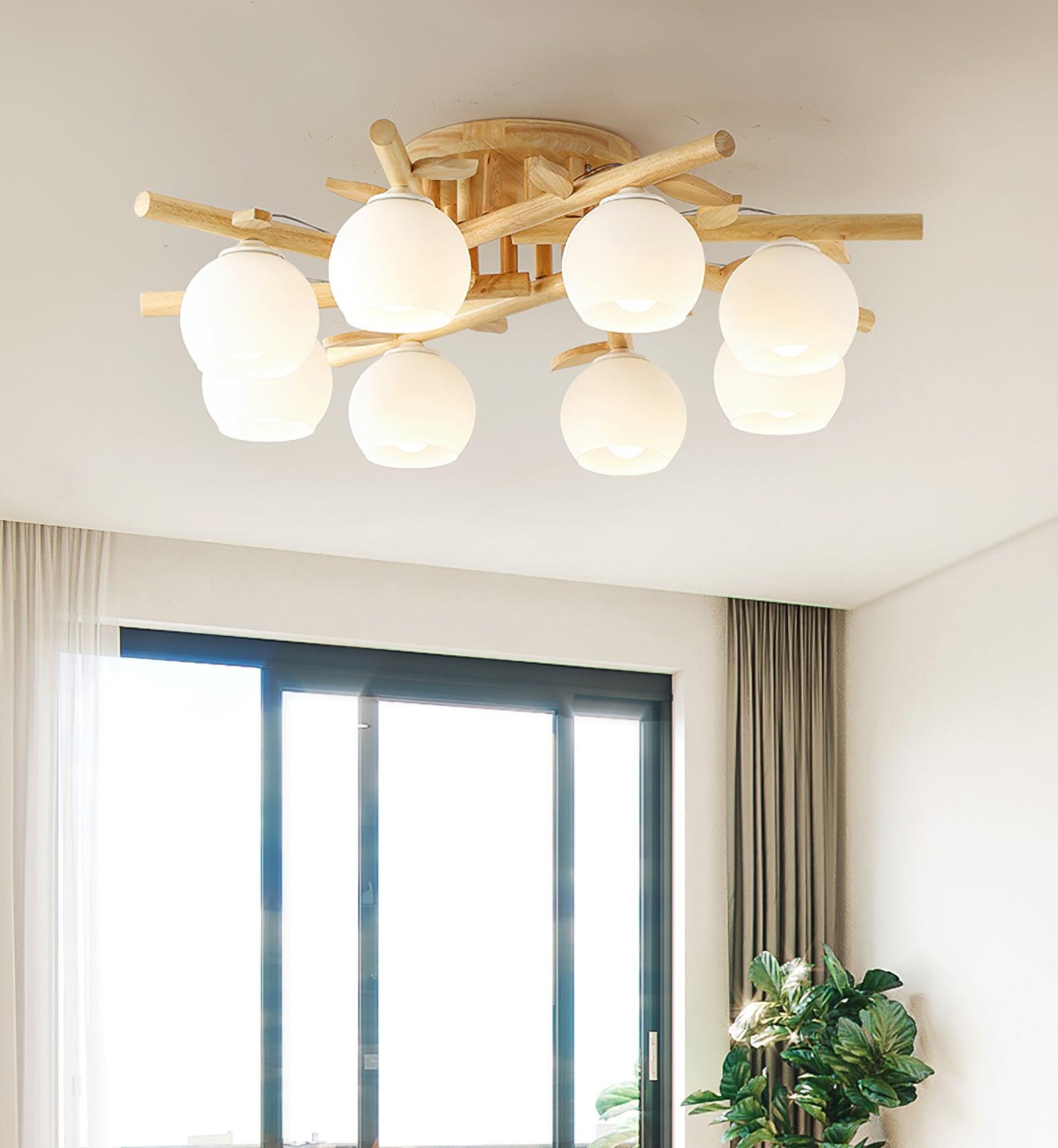 Ceiling Light Wood Body Glass Globes Organic Warm Minimalist - Neutralighting