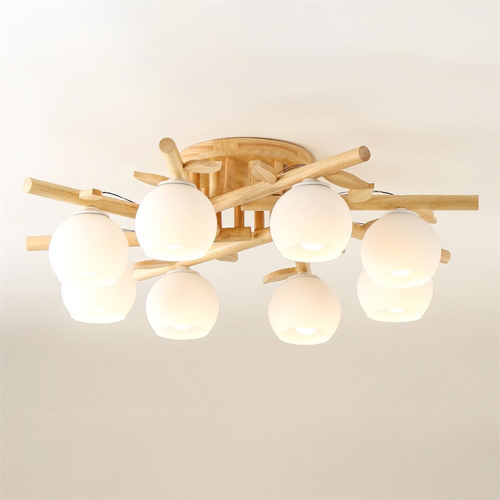 Ceiling Light Wood Body Glass Globes Organic Warm Minimalist - Neutralighting