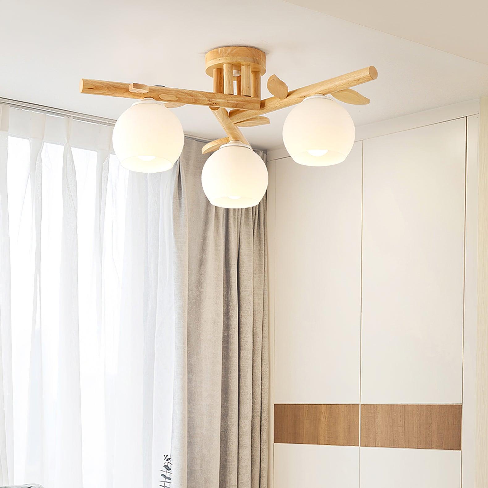Ceiling Light Wood Body Glass Globes Organic Warm Minimalist - Neutralighting