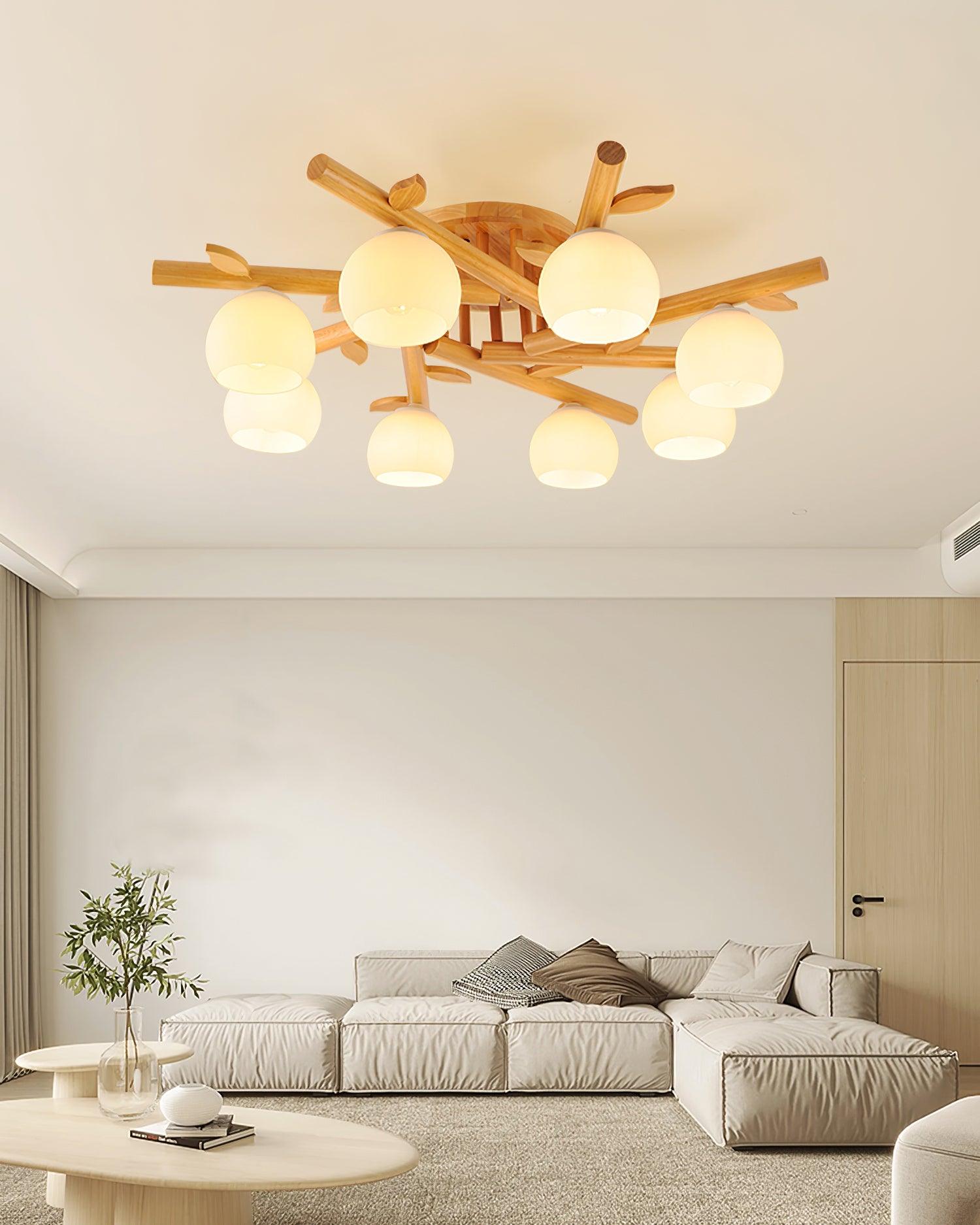 Ceiling Light Wood Body Glass Globes Organic Warm Minimalist - Neutralighting