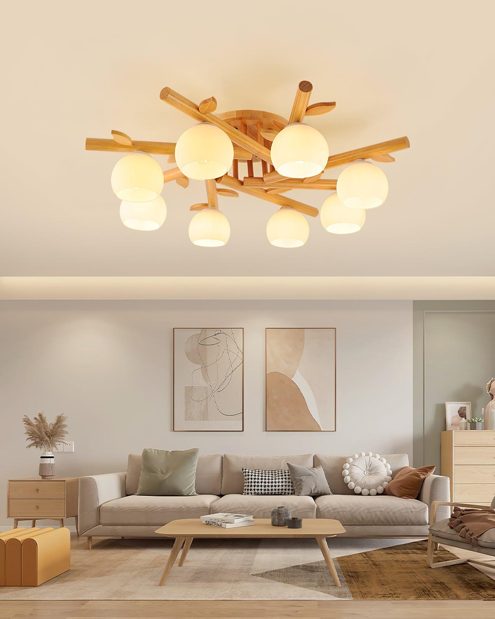 Ceiling Light Wood Body Glass Globes Organic Warm Minimalist - Neutralighting