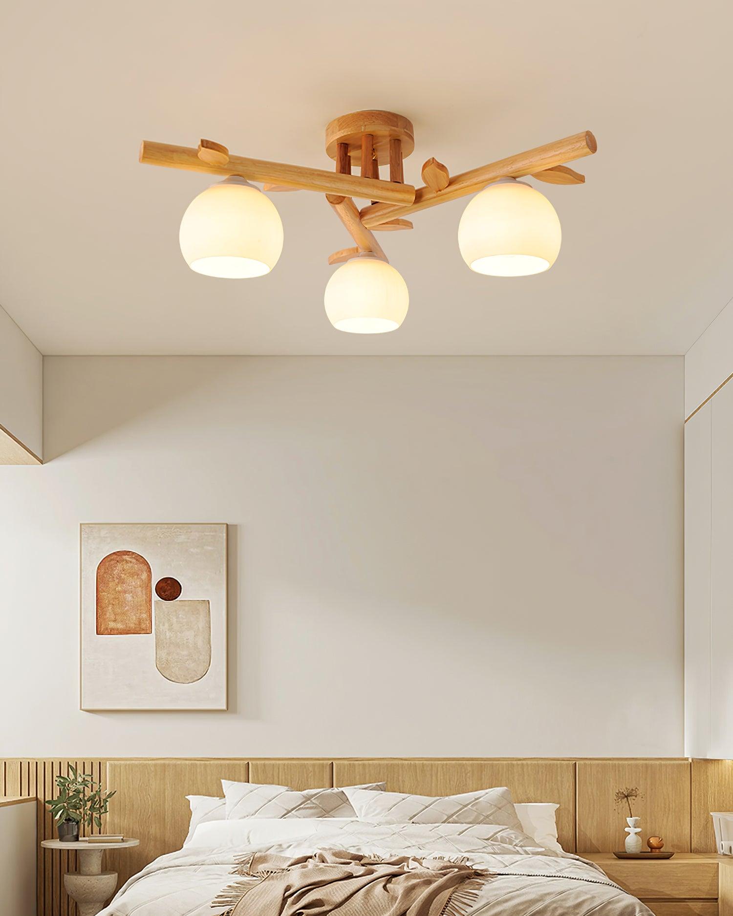 Ceiling Light Wood Body Glass Globes Organic Warm Minimalist - Neutralighting
