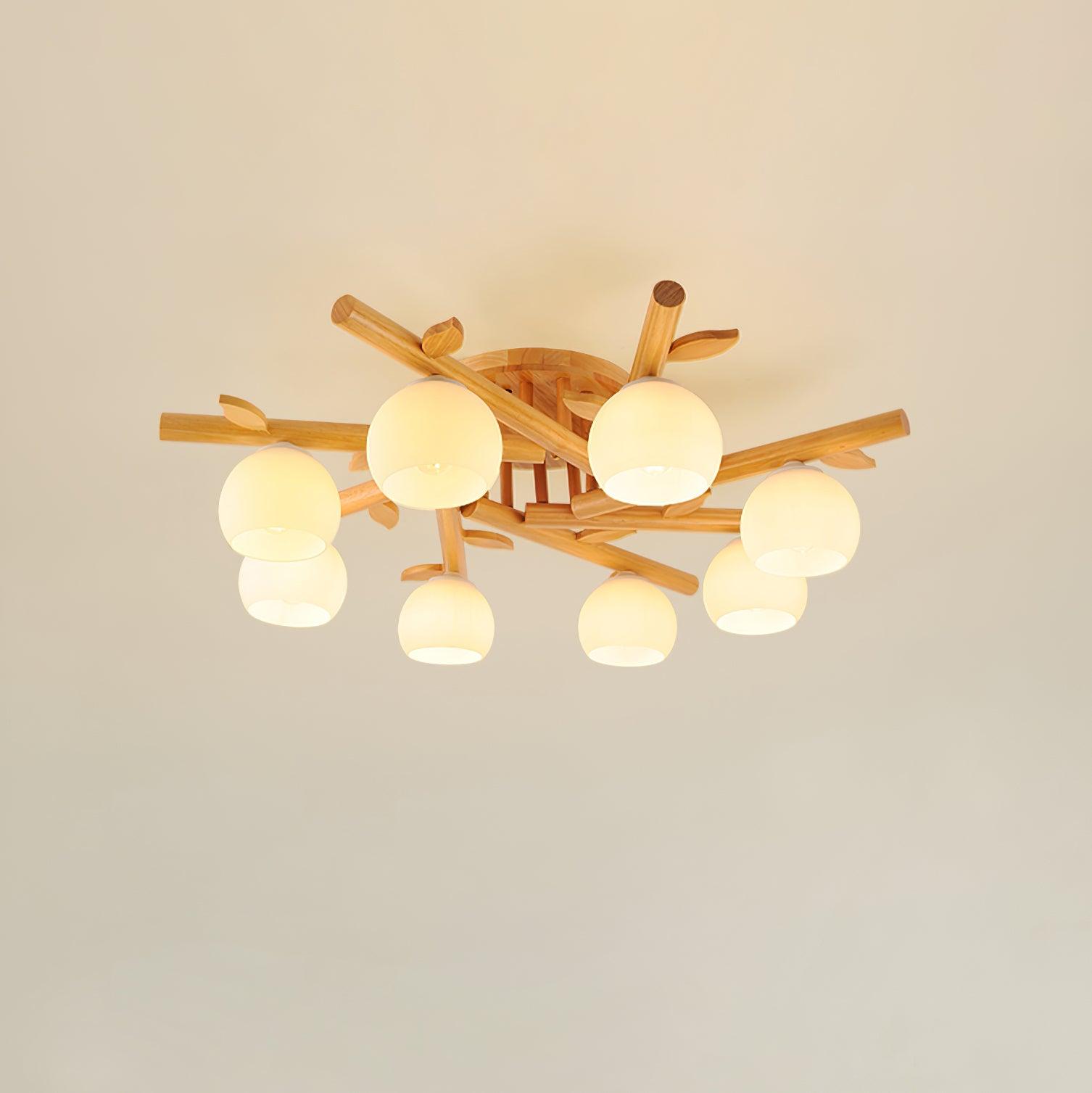 Ceiling Light Wood Body Glass Globes Organic Warm Minimalist - Neutralighting