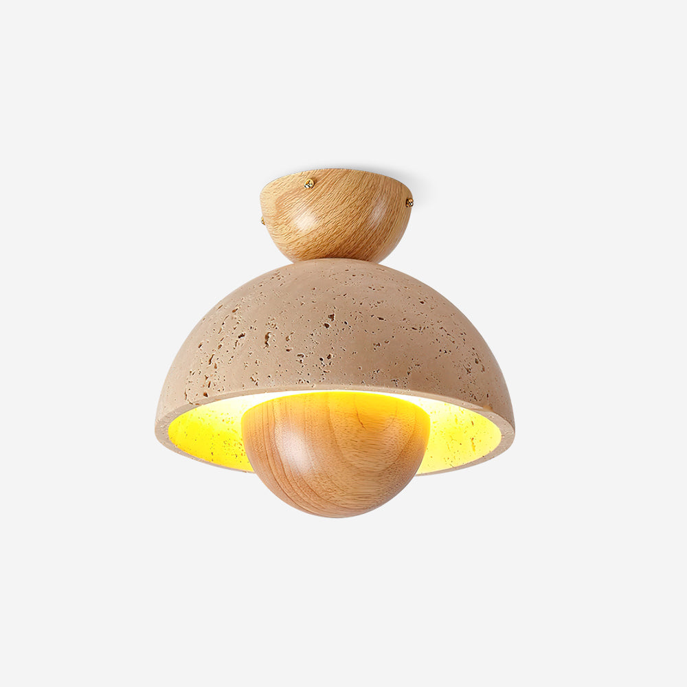 Cavora Ceiling Light Travertine Wood Dome Shape - Neutralighting