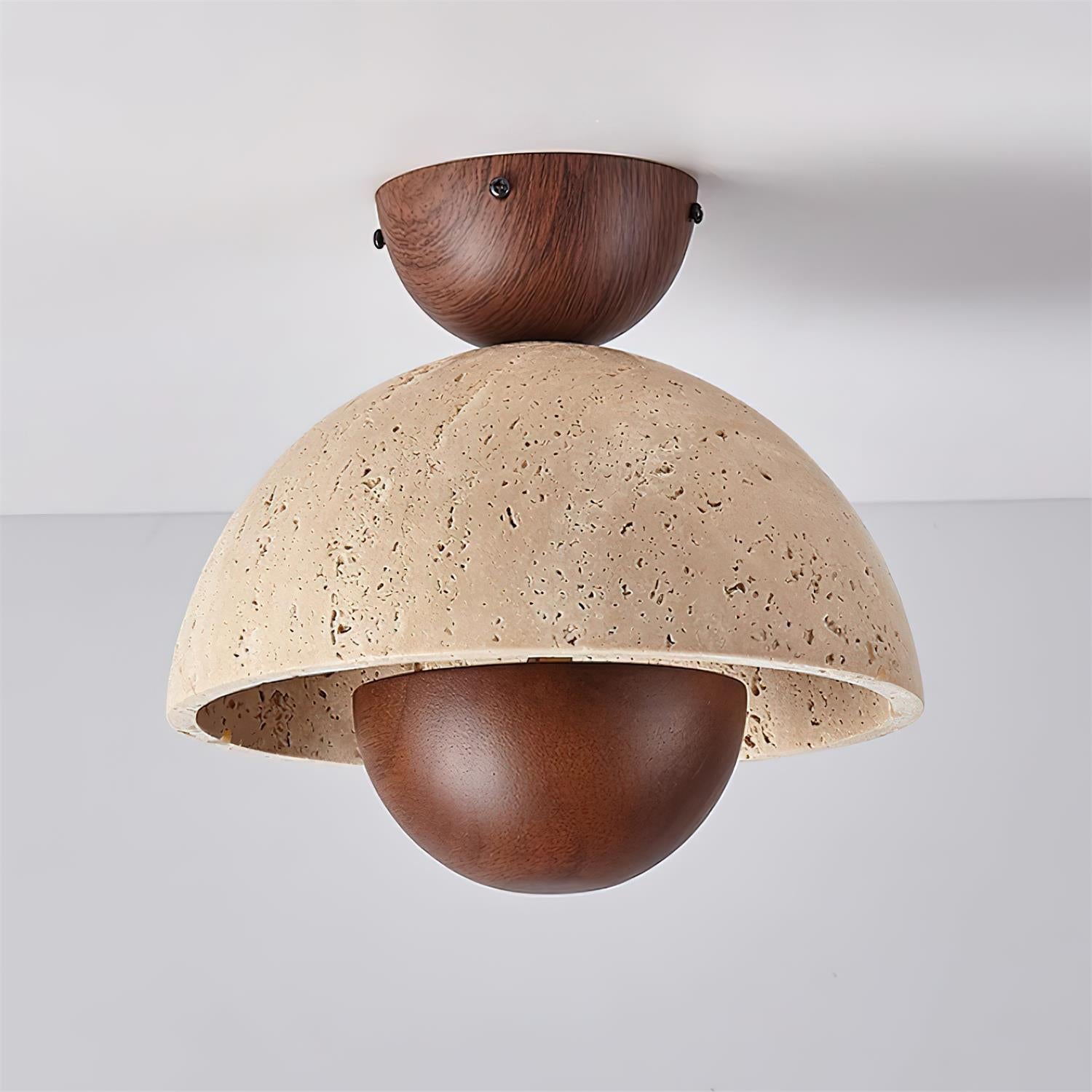 Cavora Ceiling Light Travertine Wood Dome Shape - Neutralighting