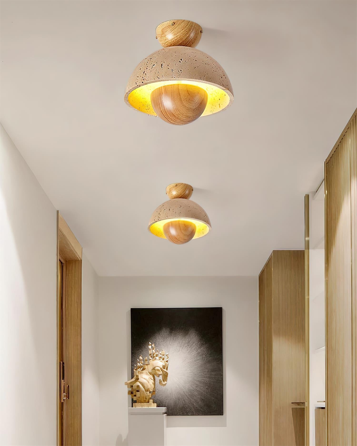 Cavora Ceiling Light Travertine Wood Dome Shape - Neutralighting