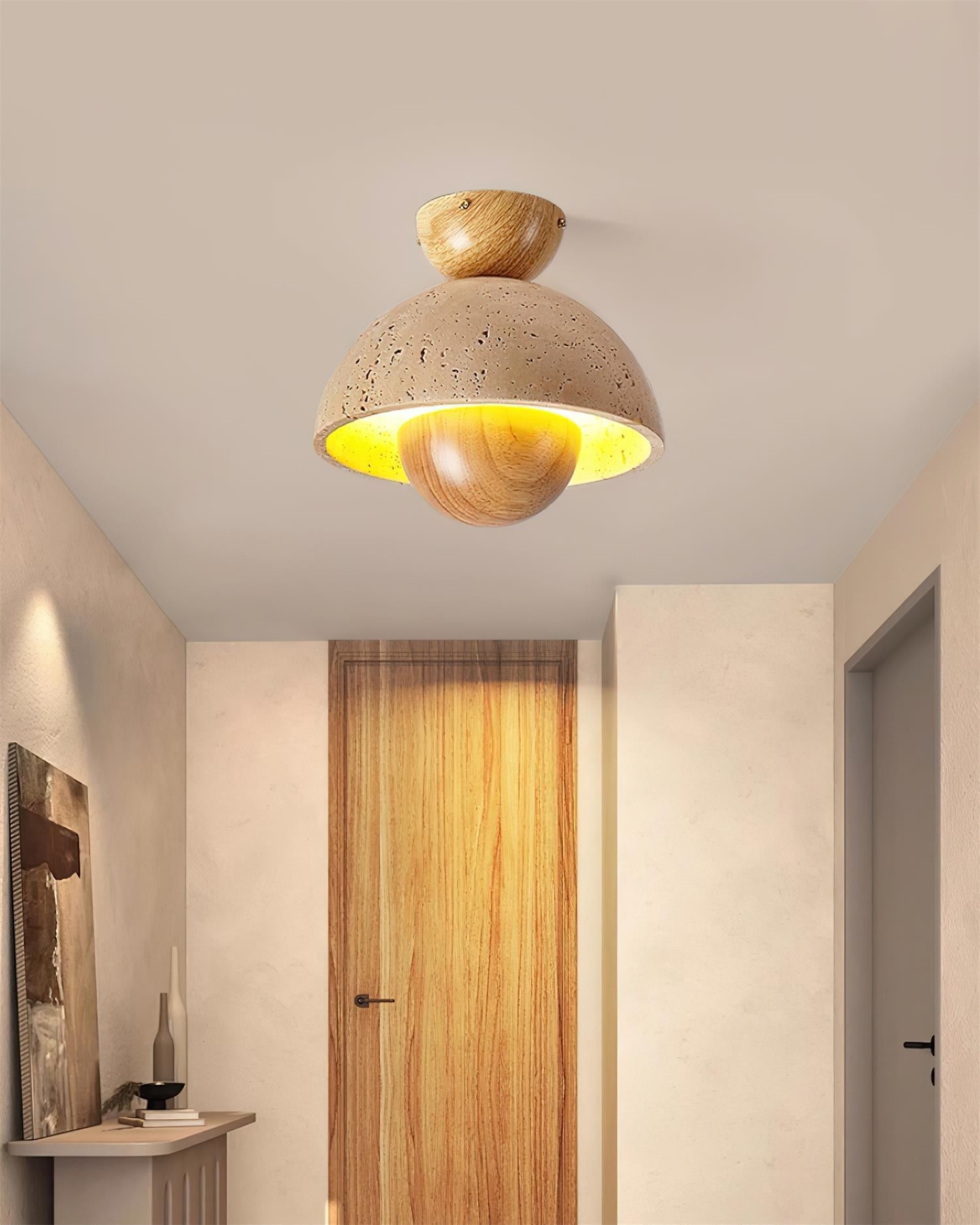 Cavora Ceiling Light Travertine Wood Dome Shape - Neutralighting