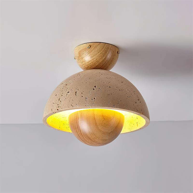 Cavora Ceiling Light Travertine Wood Dome Shape - Neutralighting