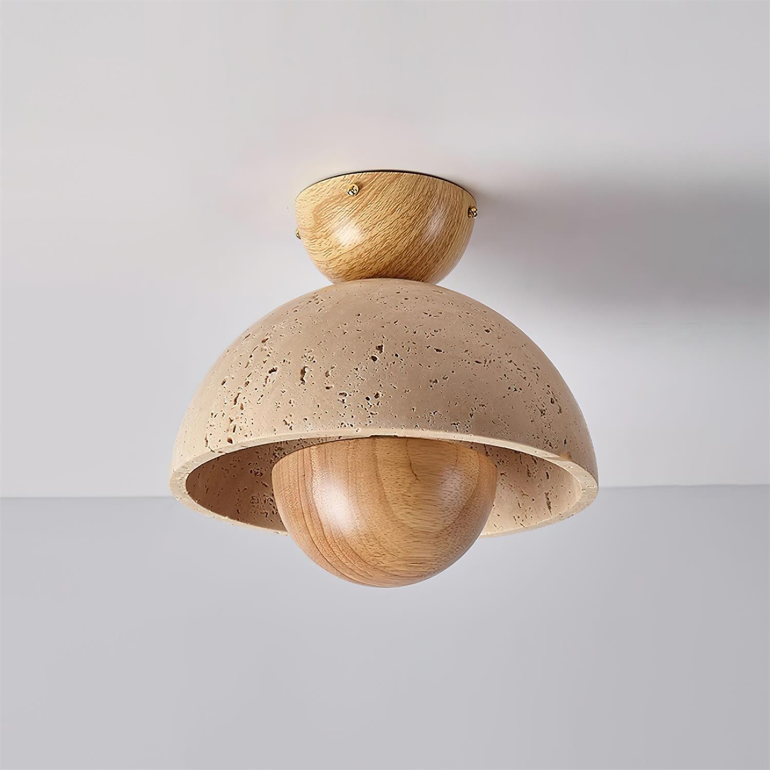Cavora Ceiling Light Travertine Wood Dome Shape - Neutralighting