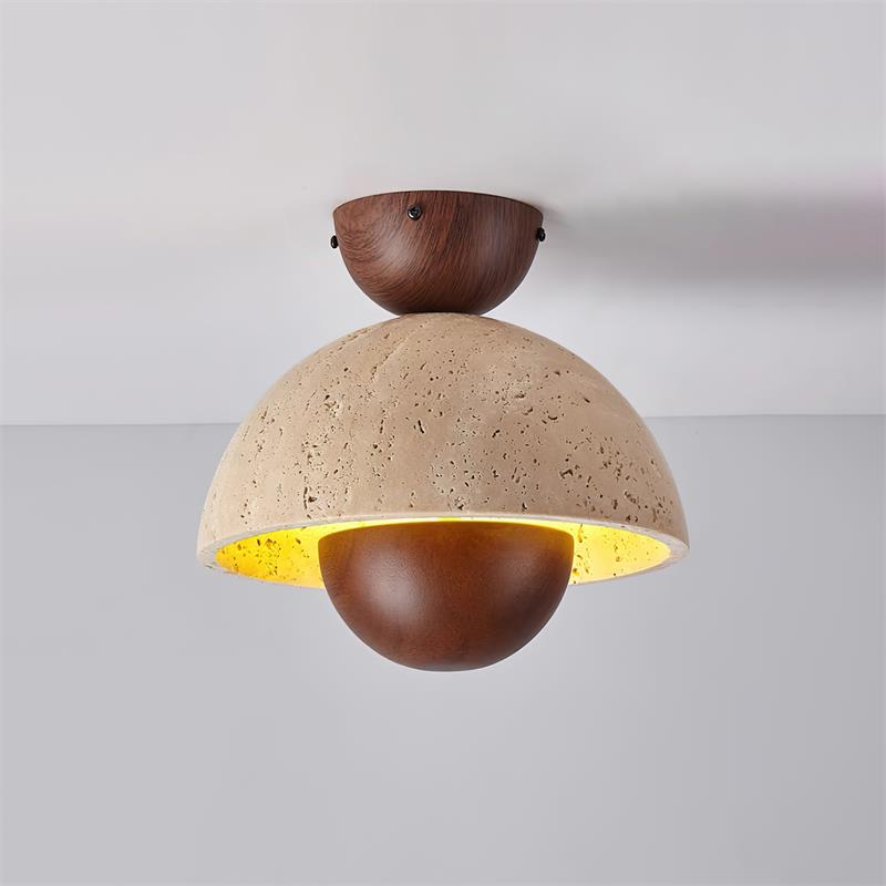 Cavora Ceiling Light Travertine Wood Dome Shape - Neutralighting