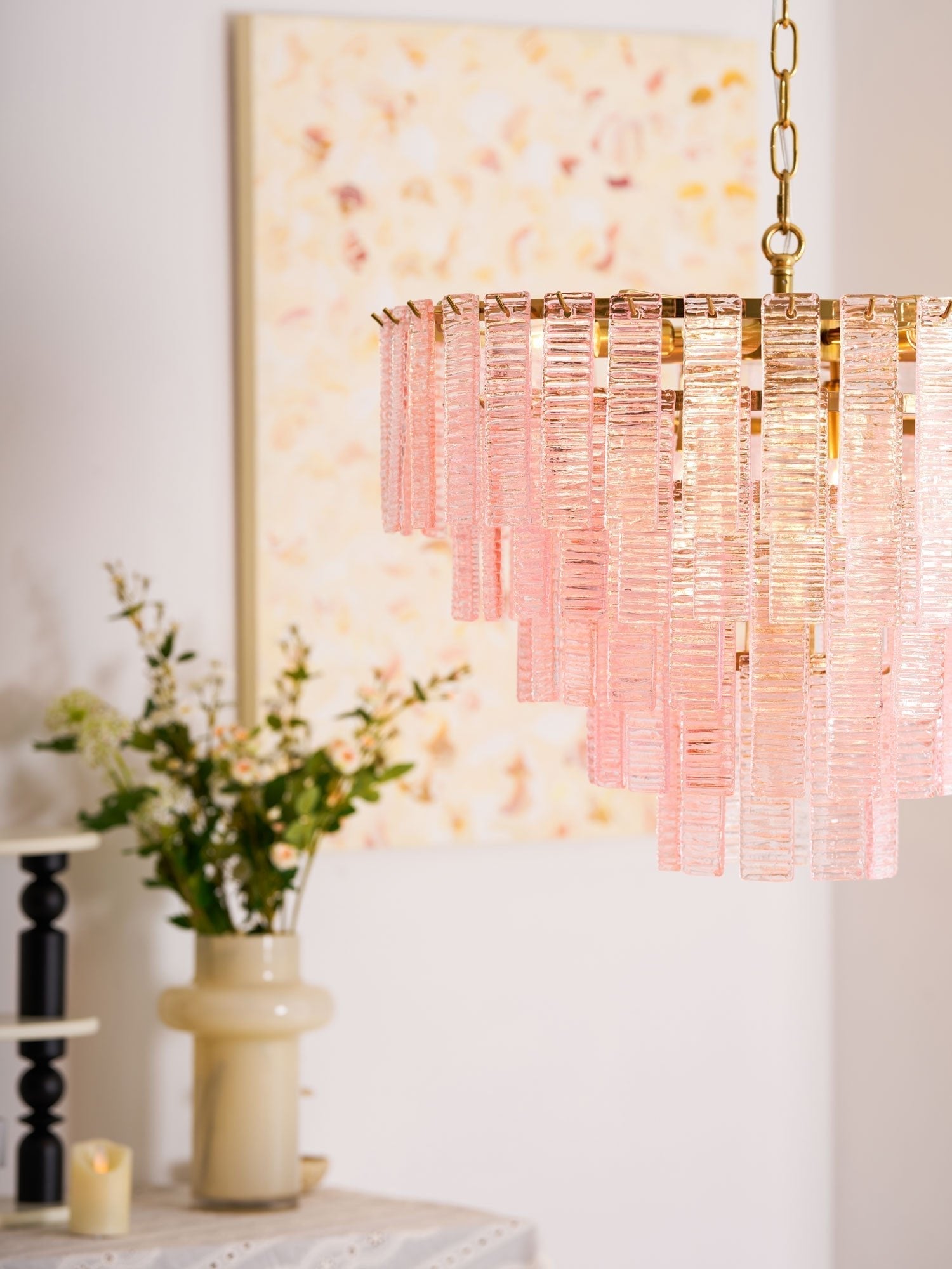 Aurora Chandelier Pink Murano Glass Layered Vintage Luxury
