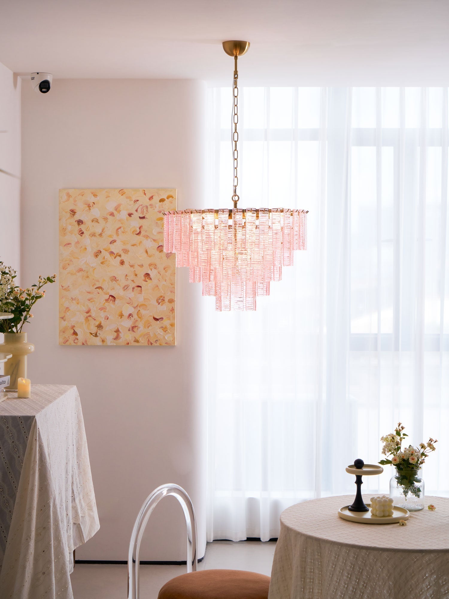 Aurora Chandelier Pink Murano Glass Layered Vintage Luxury
