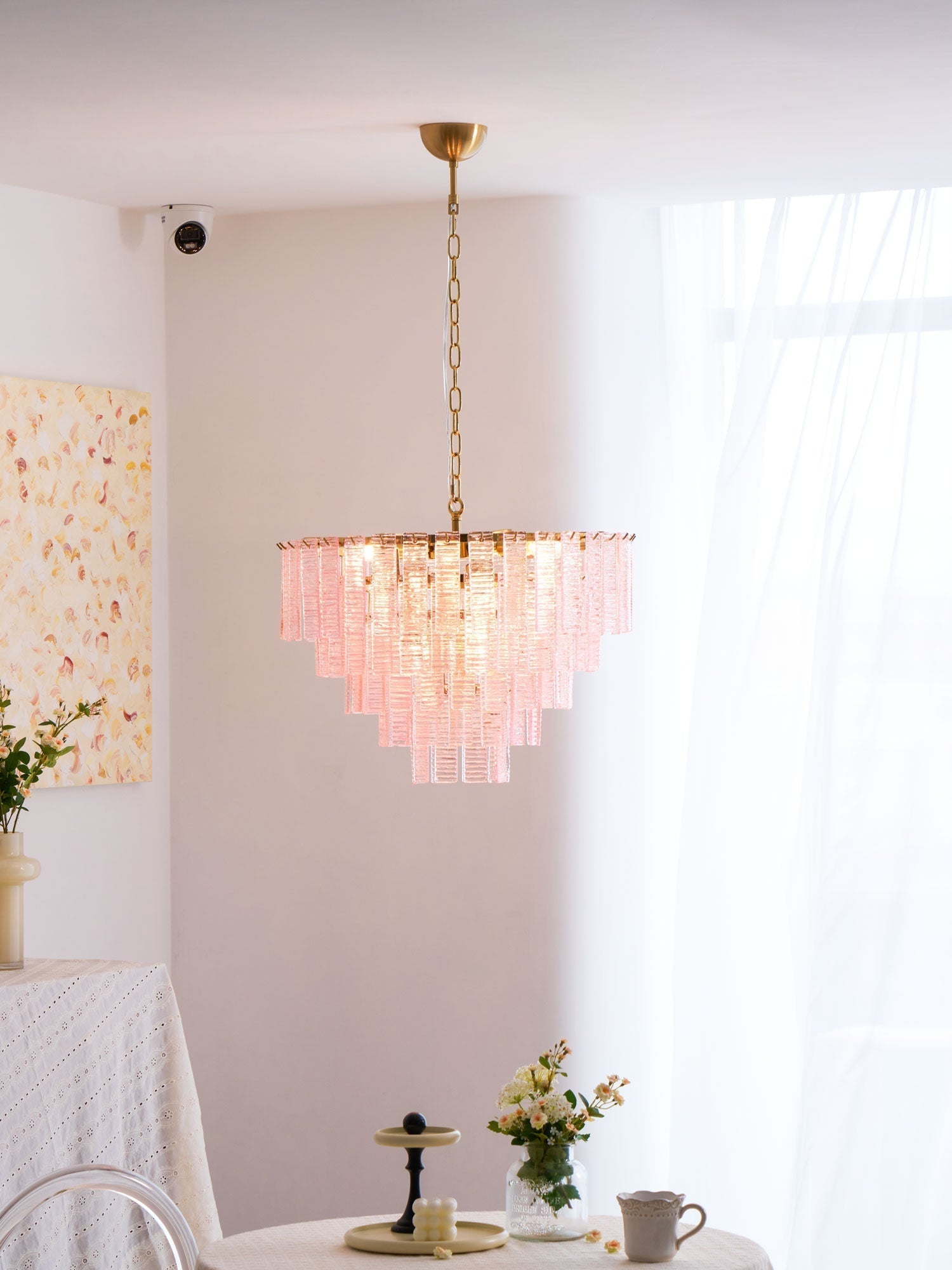 Aurora Chandelier Pink Murano Glass Layered Vintage Luxury