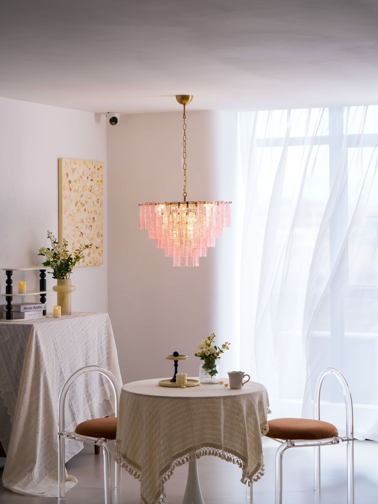 Aurora Chandelier Pink Murano Glass Layered Vintage Luxury