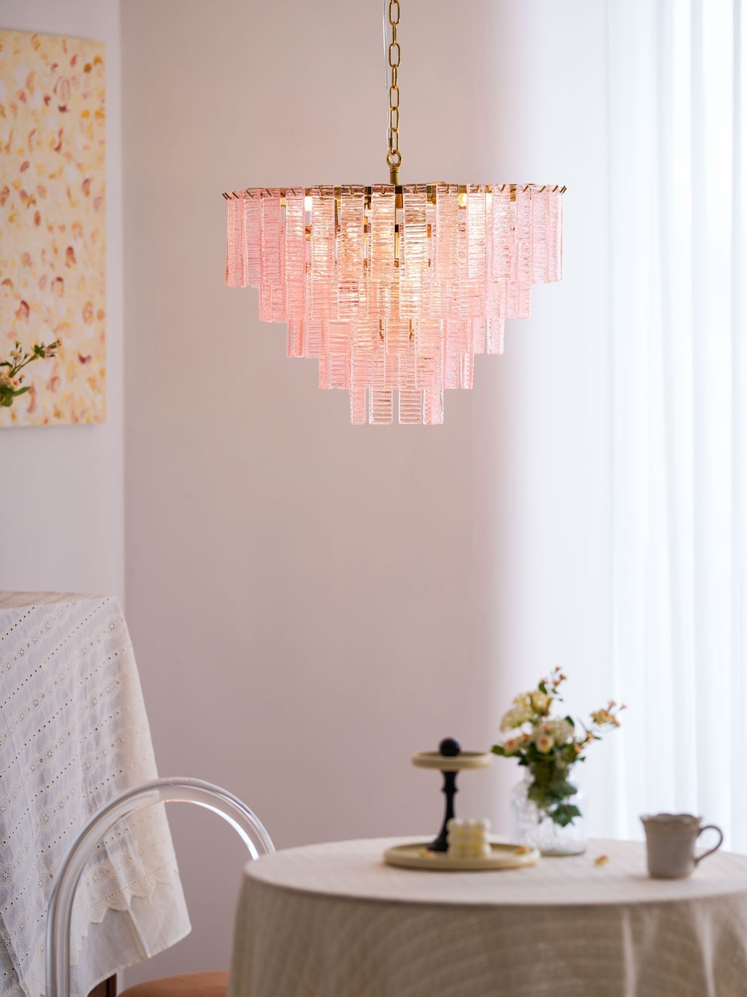 Aurora Chandelier Pink Murano Glass Layered Vintage Luxury