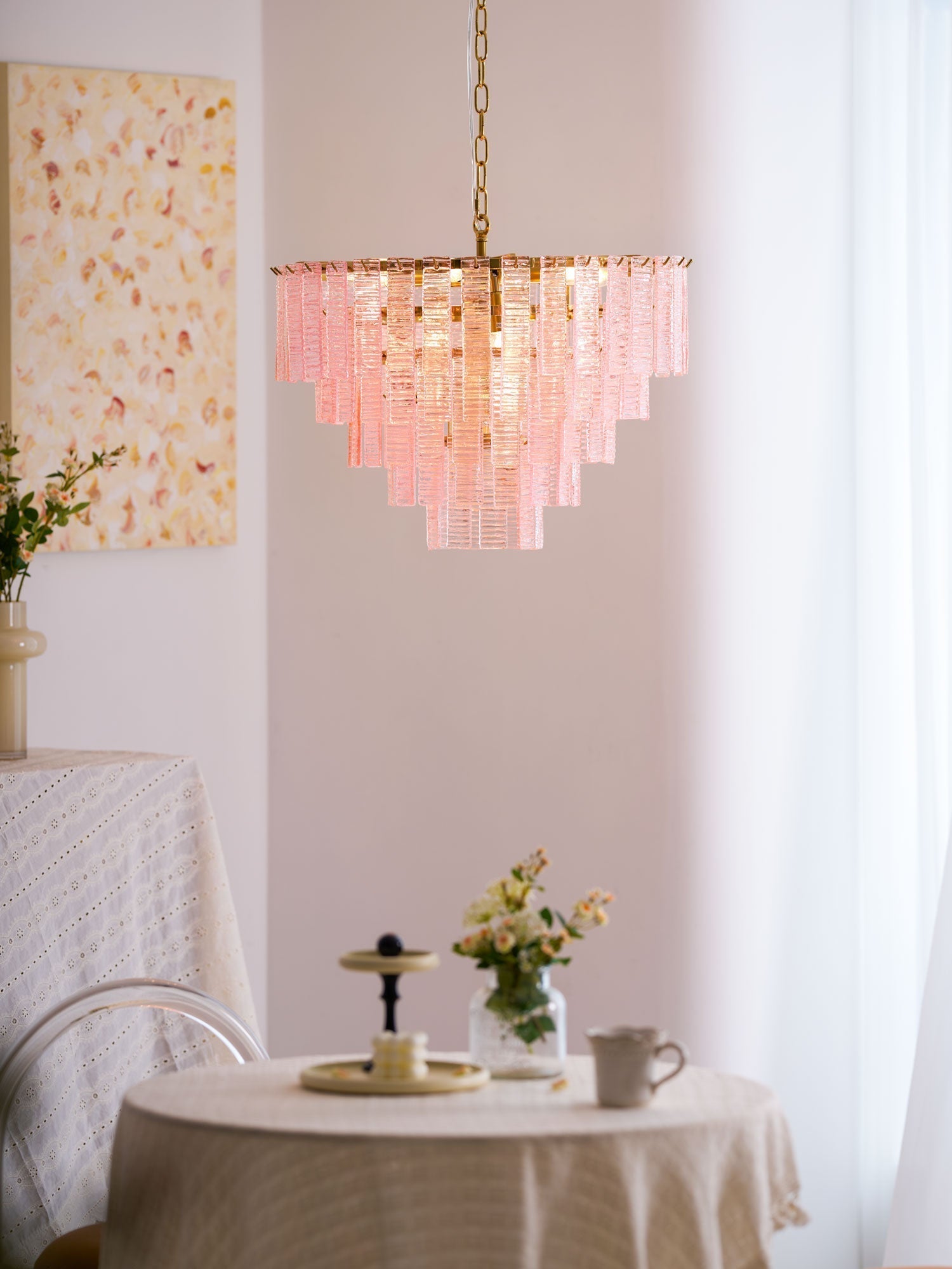 Aurora Chandelier Pink Murano Glass Layered Vintage Luxury