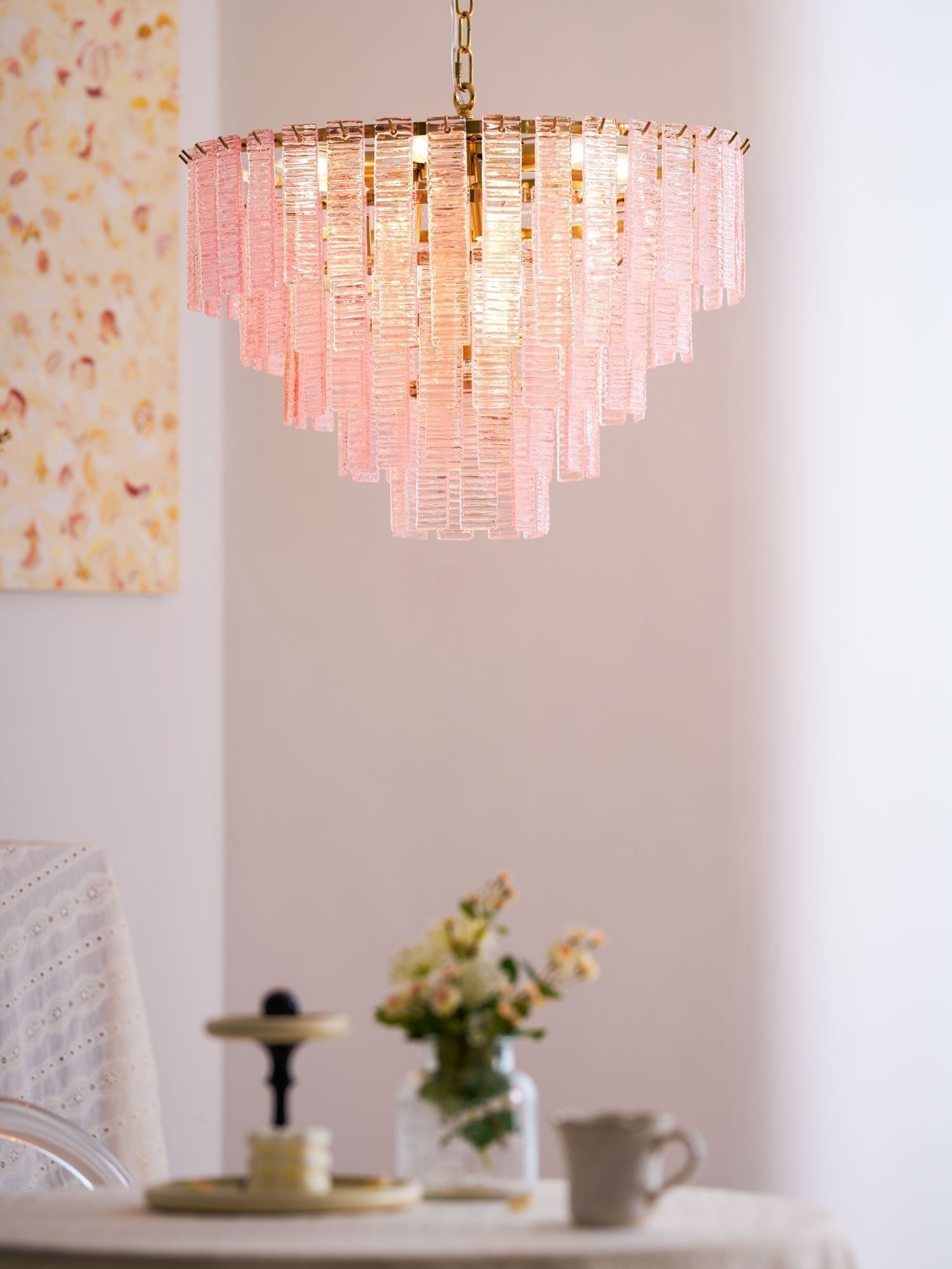 Aurora Chandelier Pink Murano Glass Layered Vintage Luxury