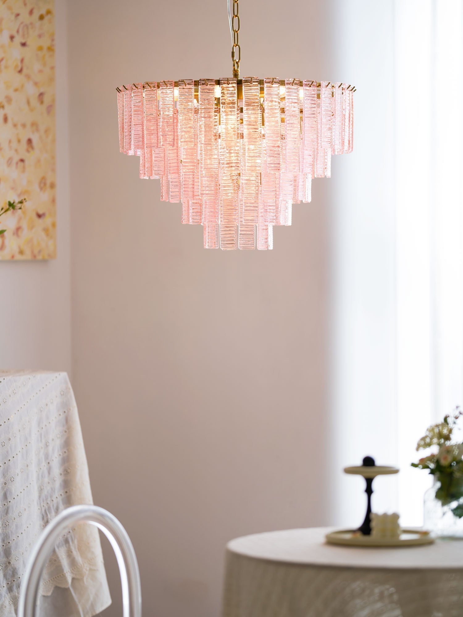 Aurora Chandelier Pink Murano Glass Layered Vintage Luxury
