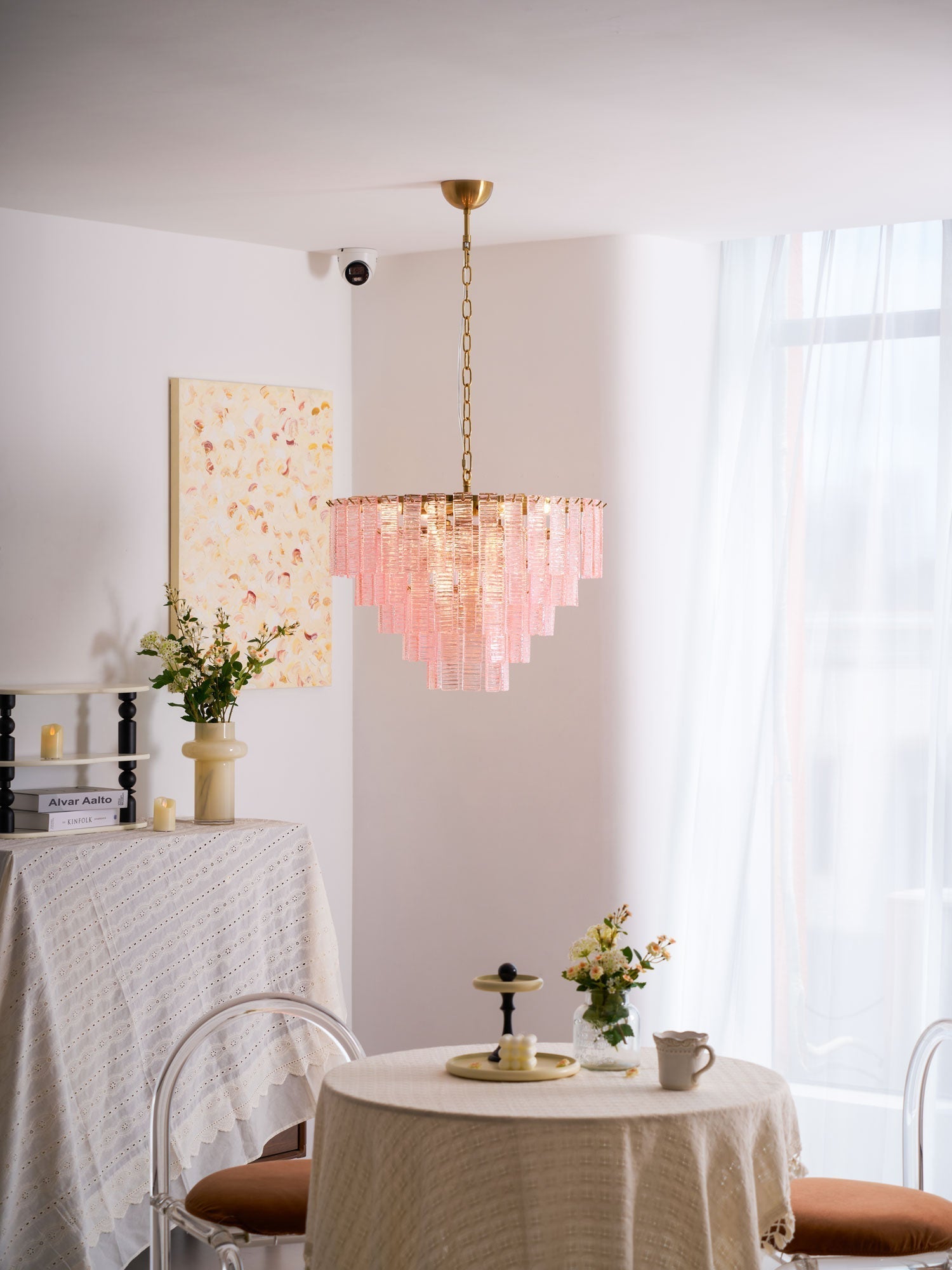 Aurora Chandelier Pink Murano Glass Layered Vintage Luxury