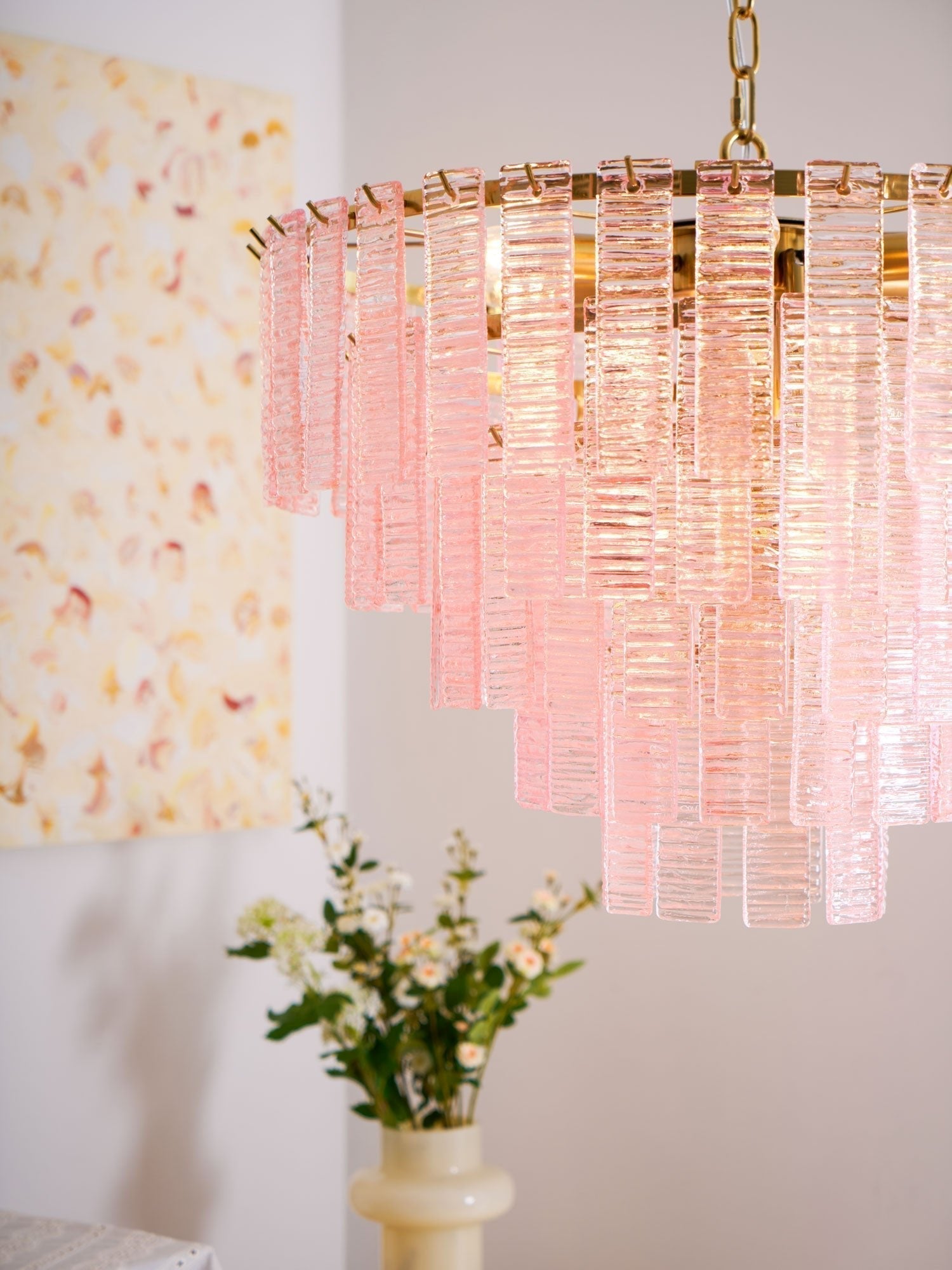 Aurora Chandelier Pink Murano Glass Layered Vintage Luxury
