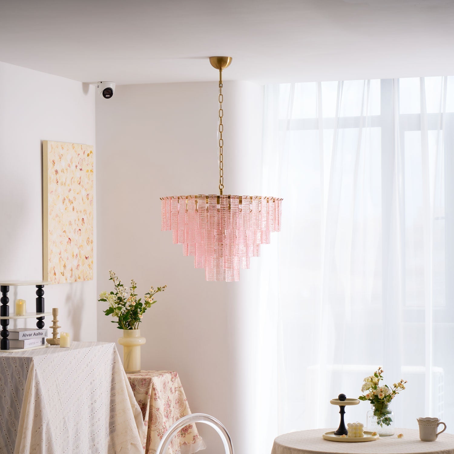 Aurora Chandelier Pink Murano Glass Layered Vintage Luxury