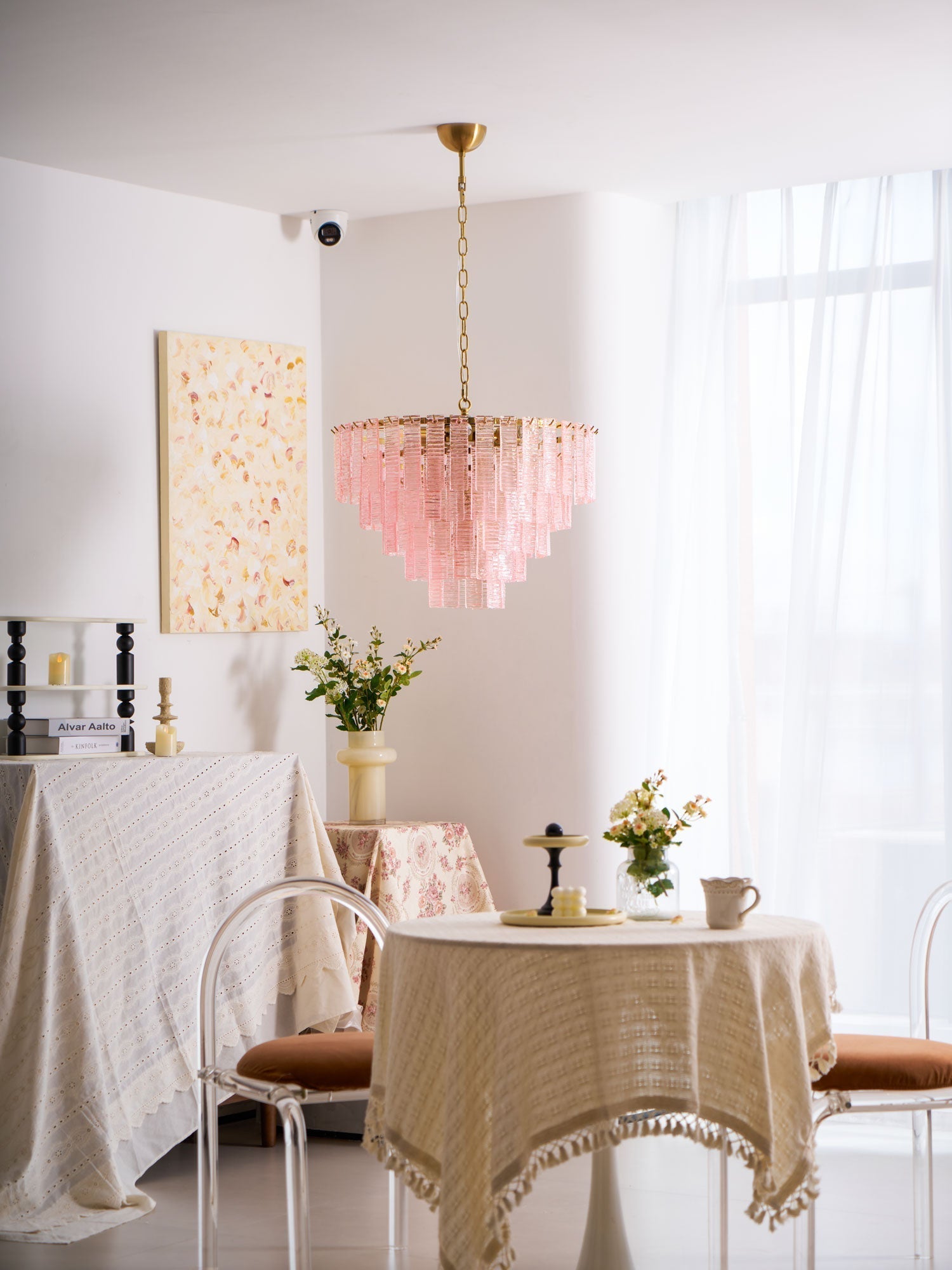 Aurora Chandelier Pink Murano Glass Layered Vintage Luxury