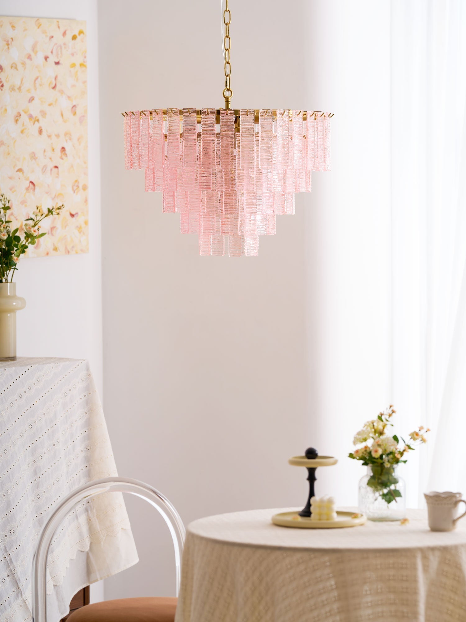 Aurora Chandelier Pink Murano Glass Layered Vintage Luxury