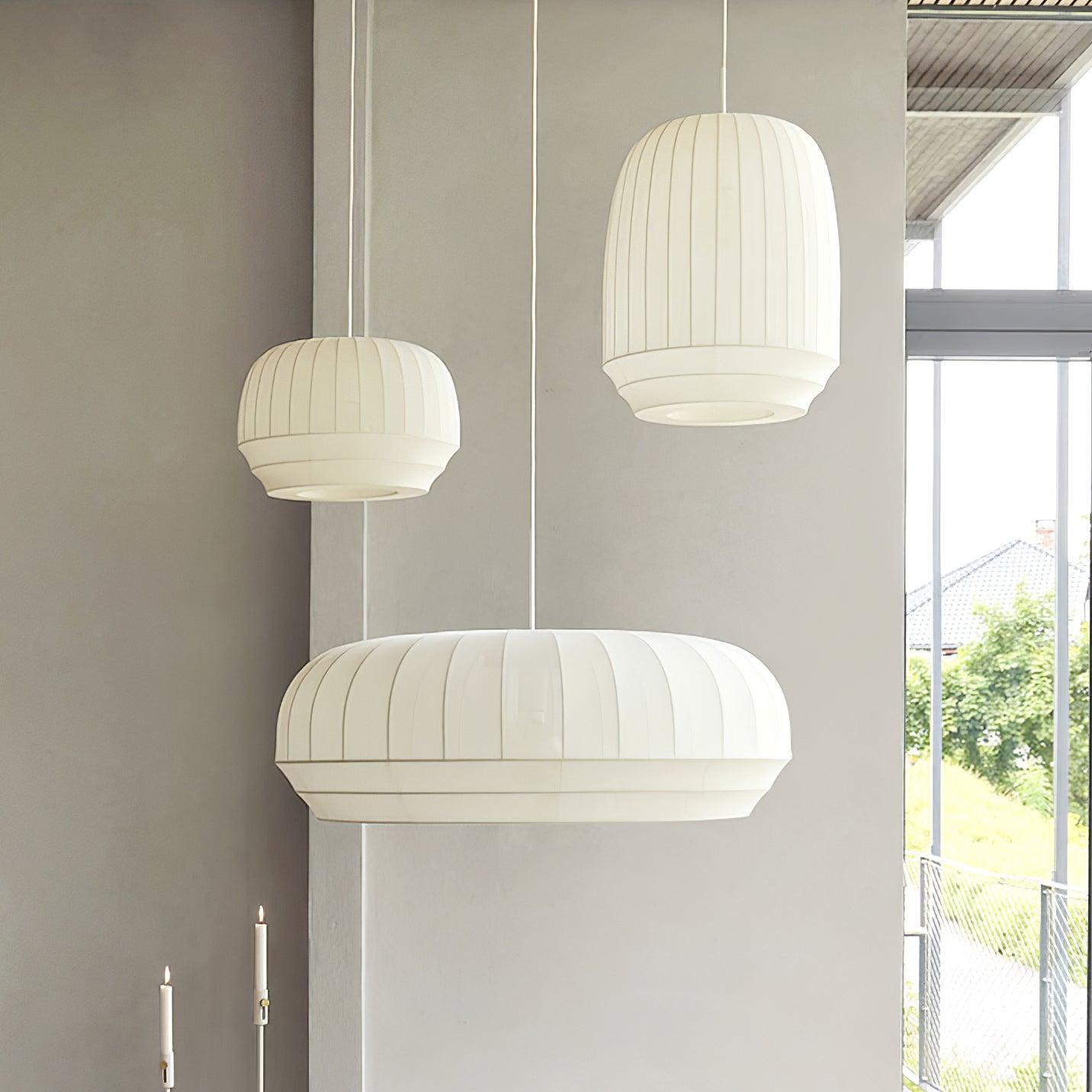 Pendant Lamp Silk Shade White Fabric Vertical Lines Soft Modern Minimalist - Neutralighting