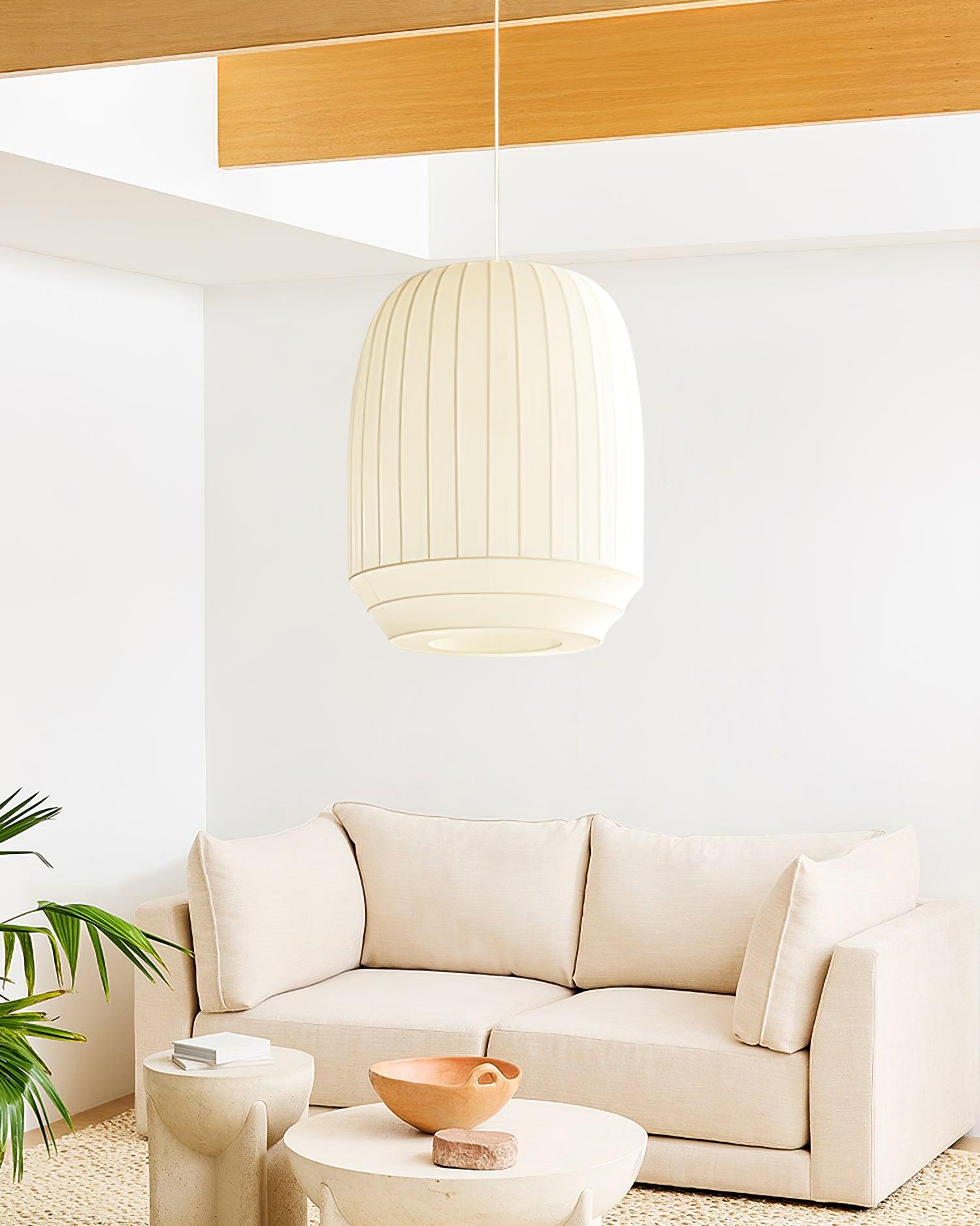 Pendant Lamp Silk Shade White Fabric Vertical Lines Soft Modern Minimalist - Neutralighting