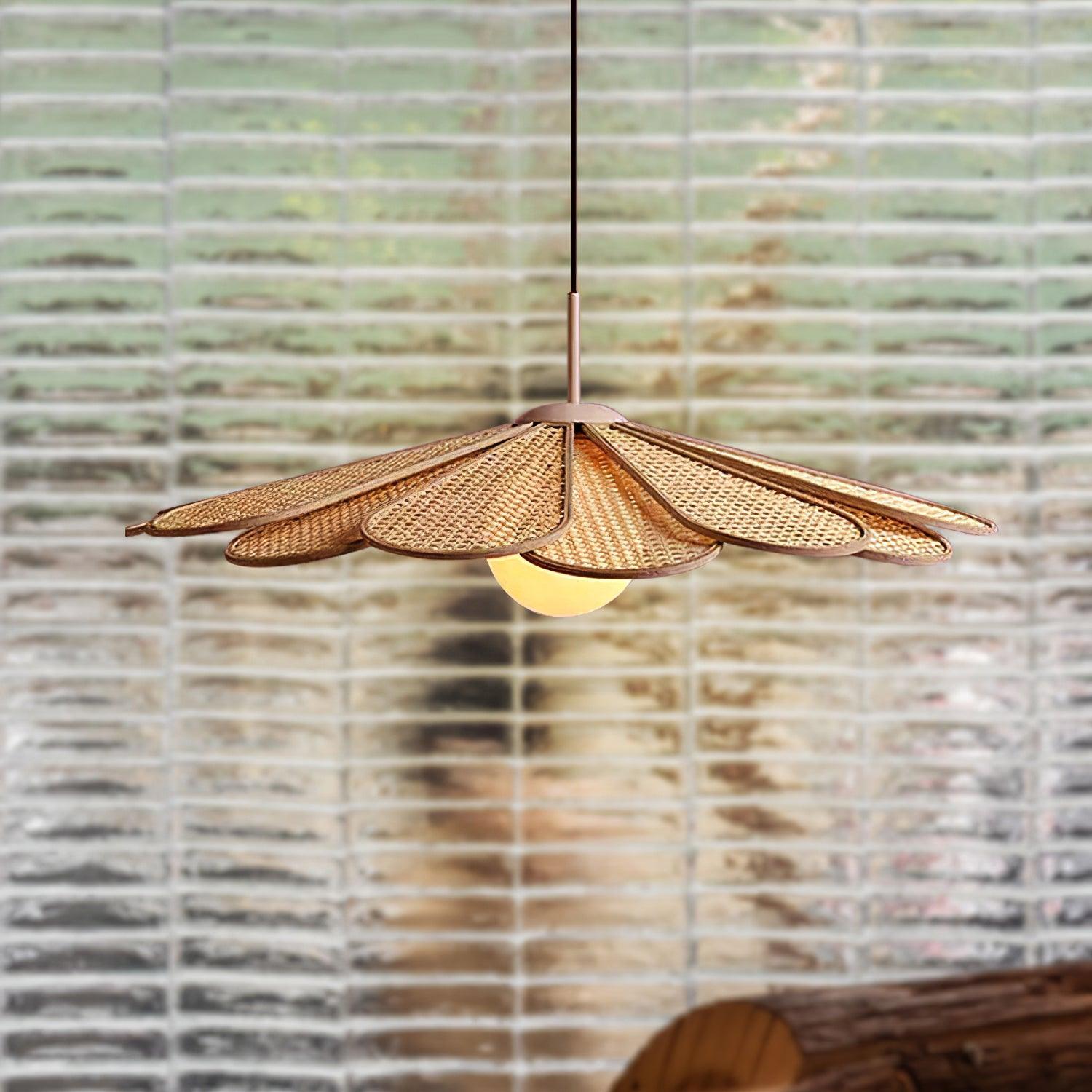 Pendant Lamp Rattan Petal Shade Metal Frame Tropical - Neutralighting