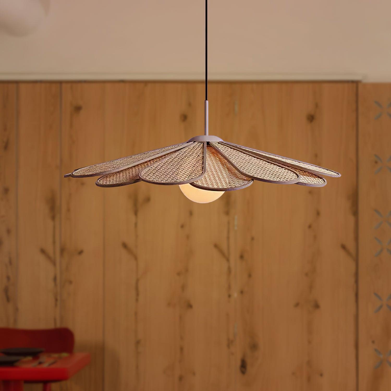 Pendant Lamp Rattan Petal Shade Metal Frame Tropical - Neutralighting