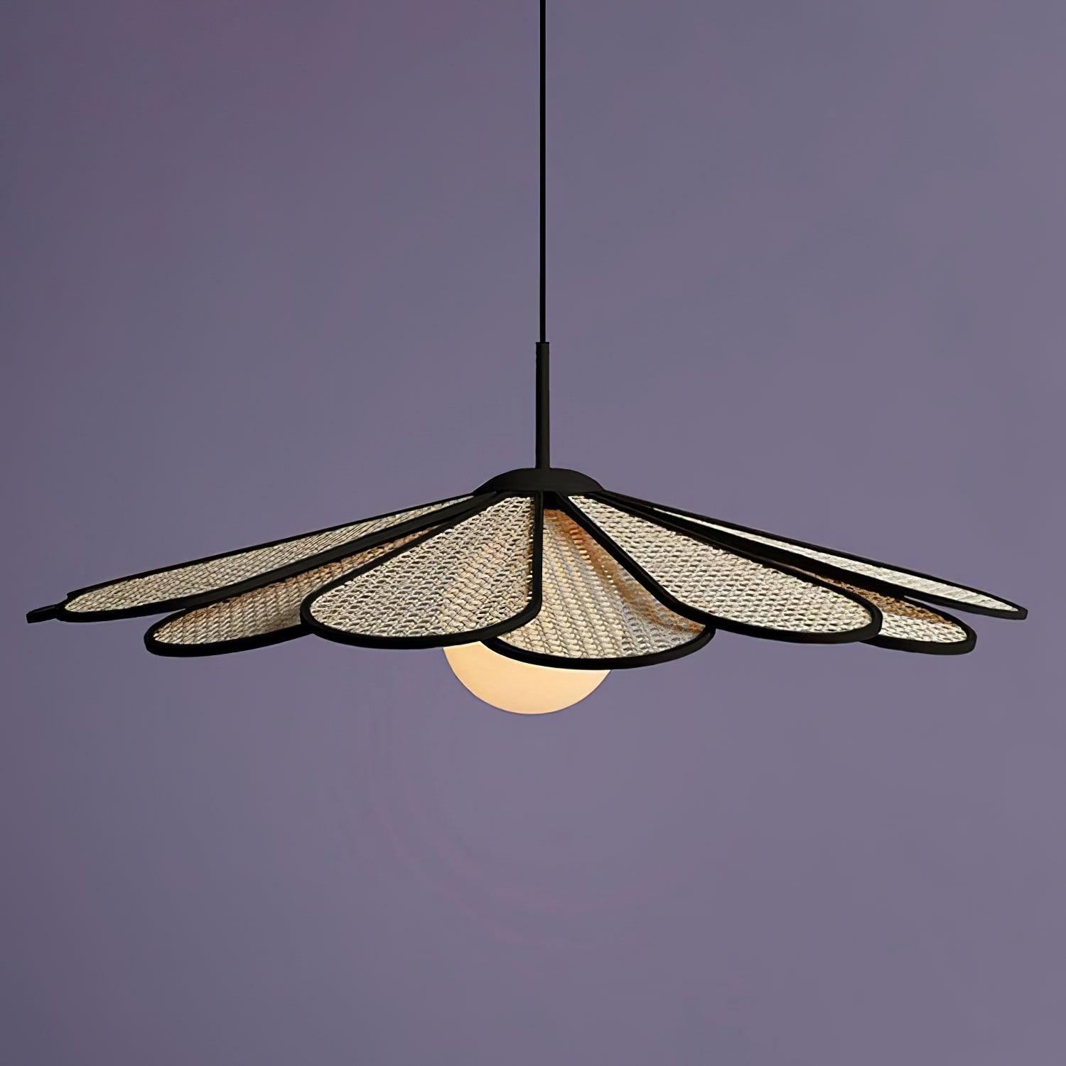 Pendant Lamp Rattan Petal Shade Metal Frame Tropical - Neutralighting